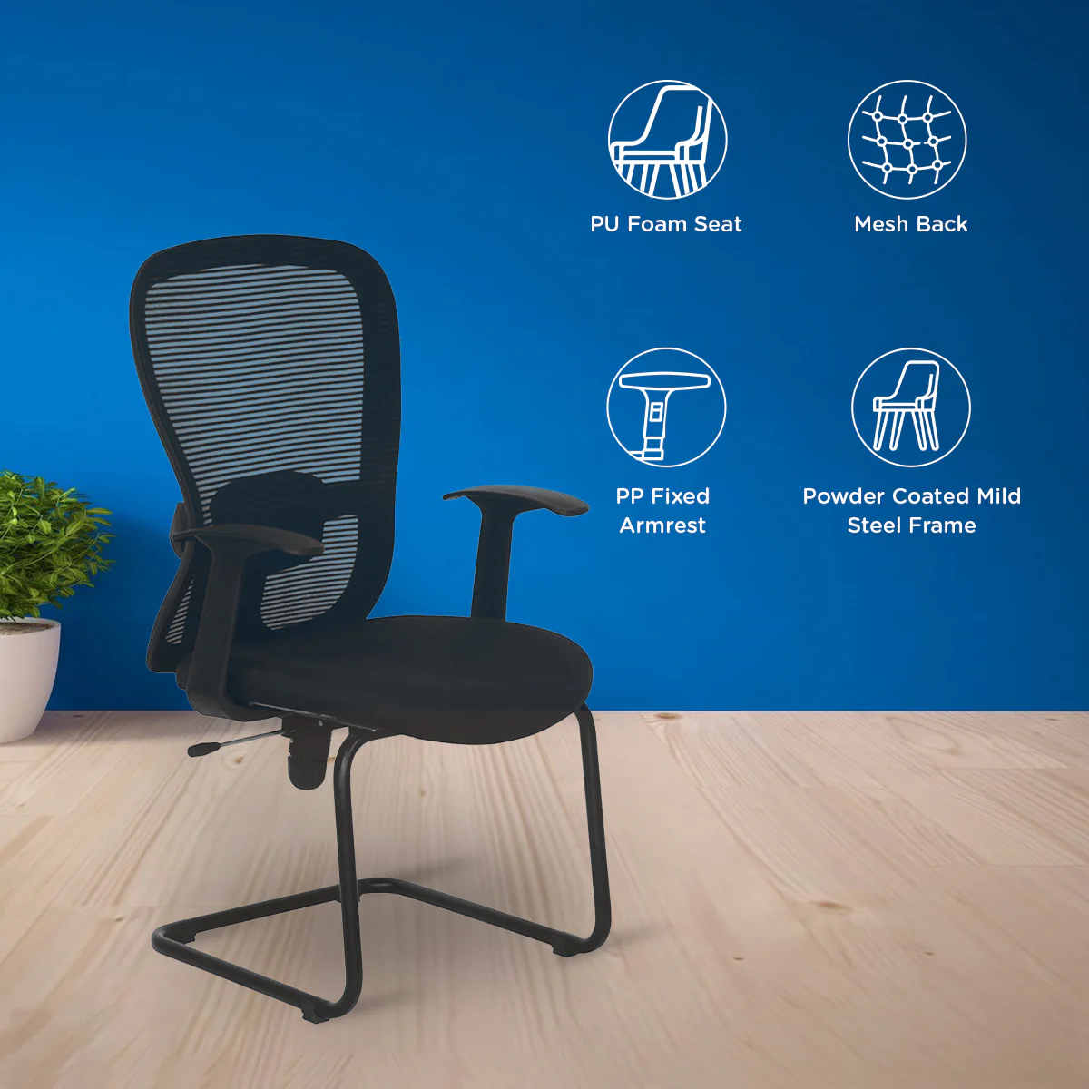 Nilkamal Alba Mid Back Visitor Chair (Black) - Image 3