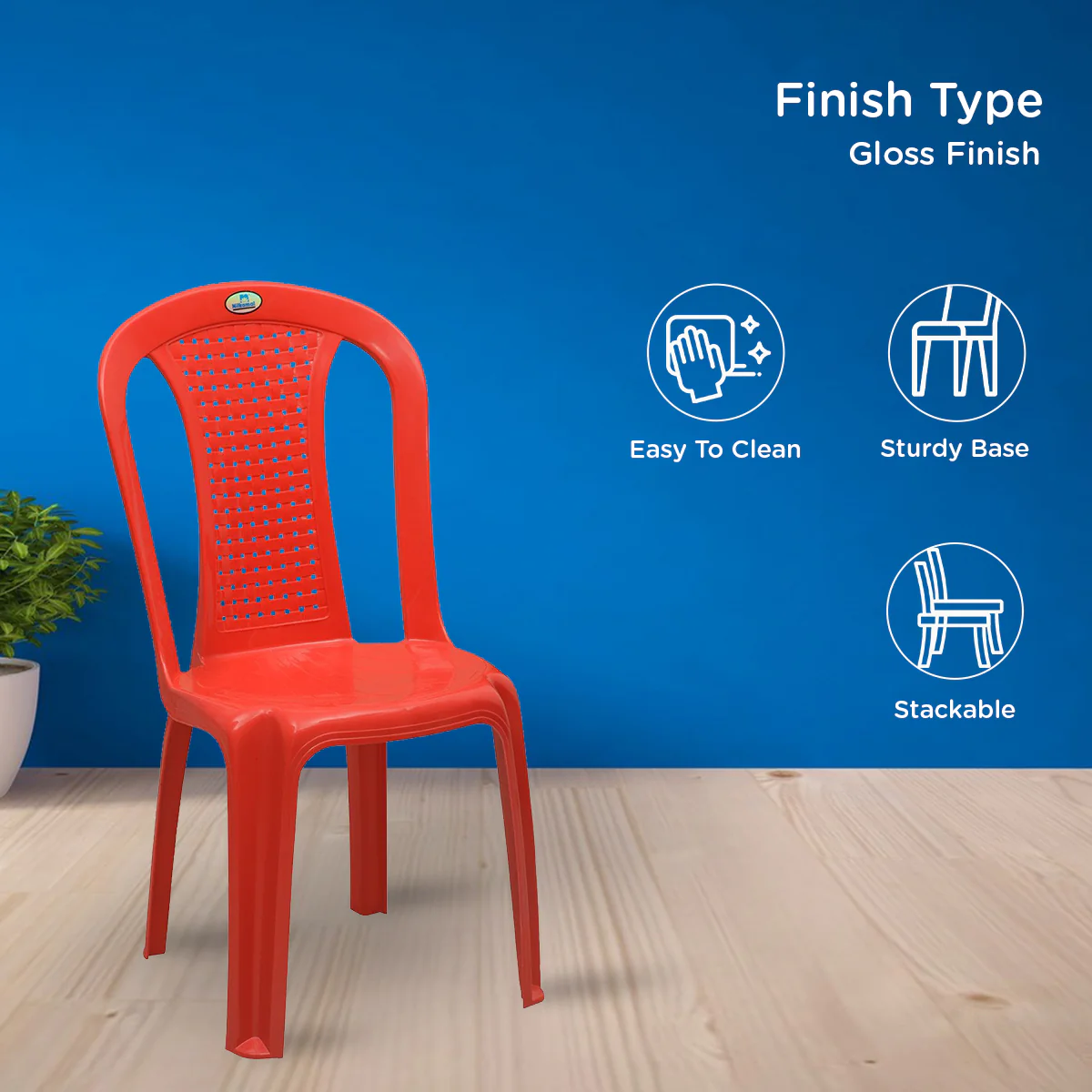 Nilkamal CHR4002 Plastic Armless Chair (Bright Red) - Image 4