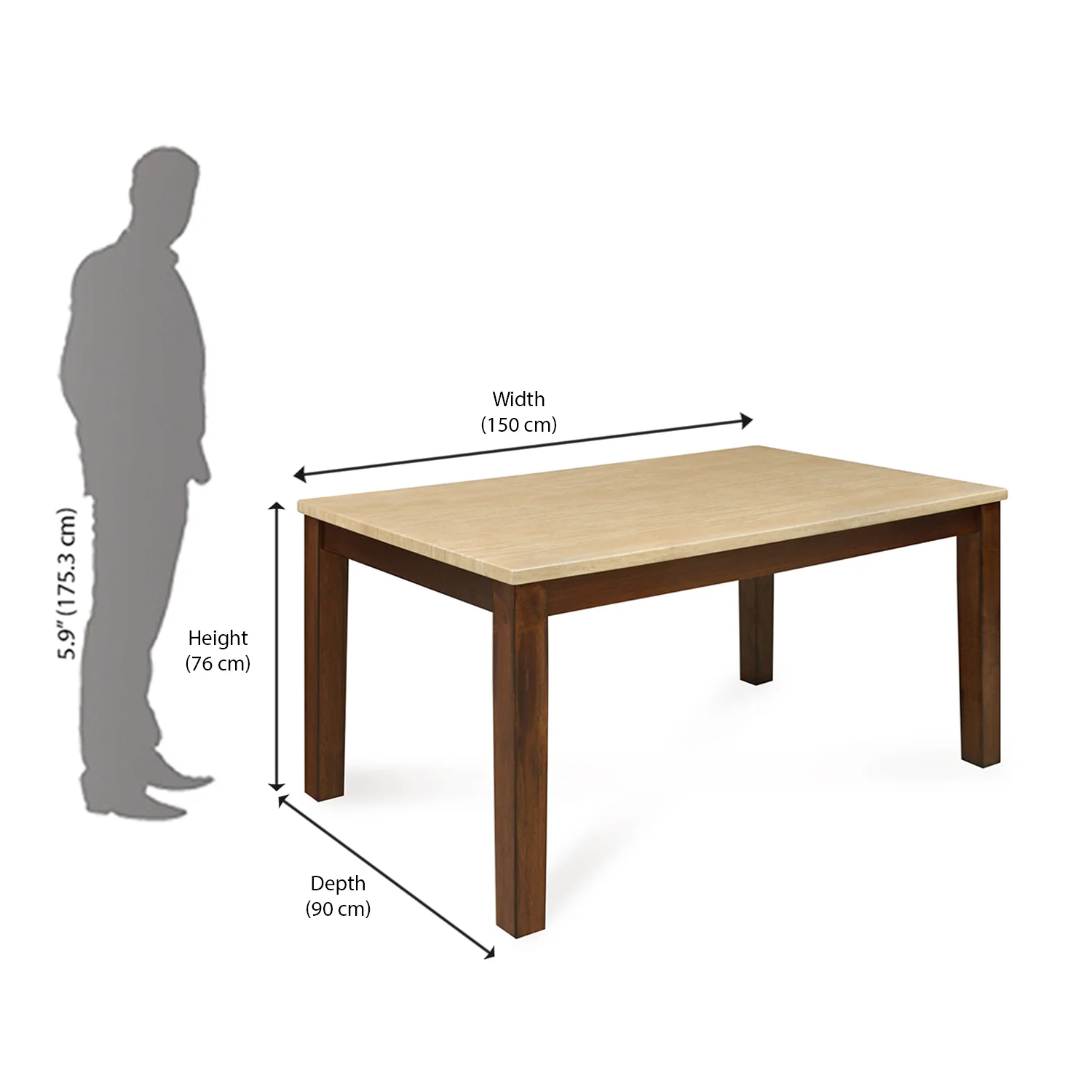 Nilkamal Arnold Marble 6 Seater Dining Table (Beige) - Image 8