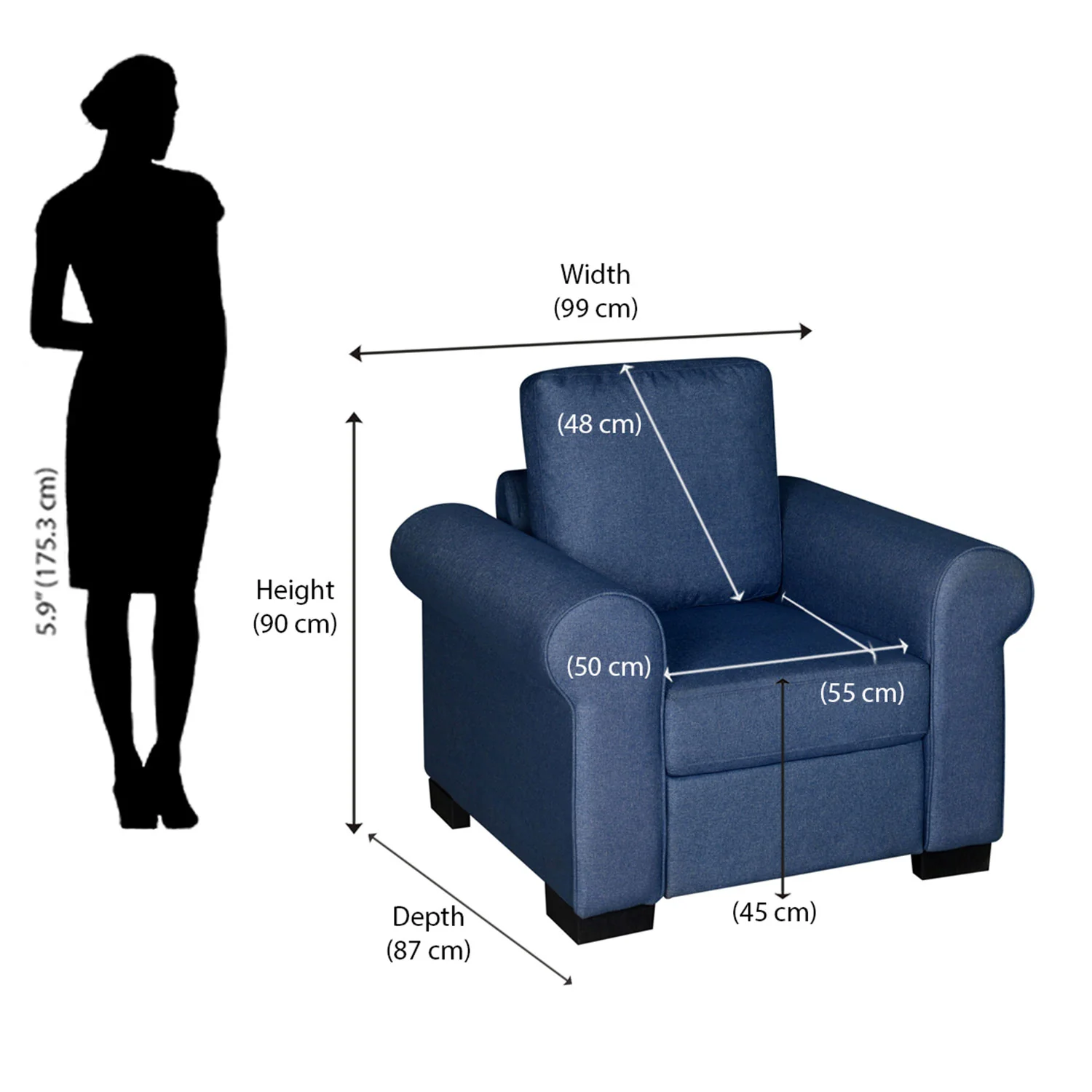 Nilkamal Array 1 Seater Bill Arm Sofa (Blue) - Image 9