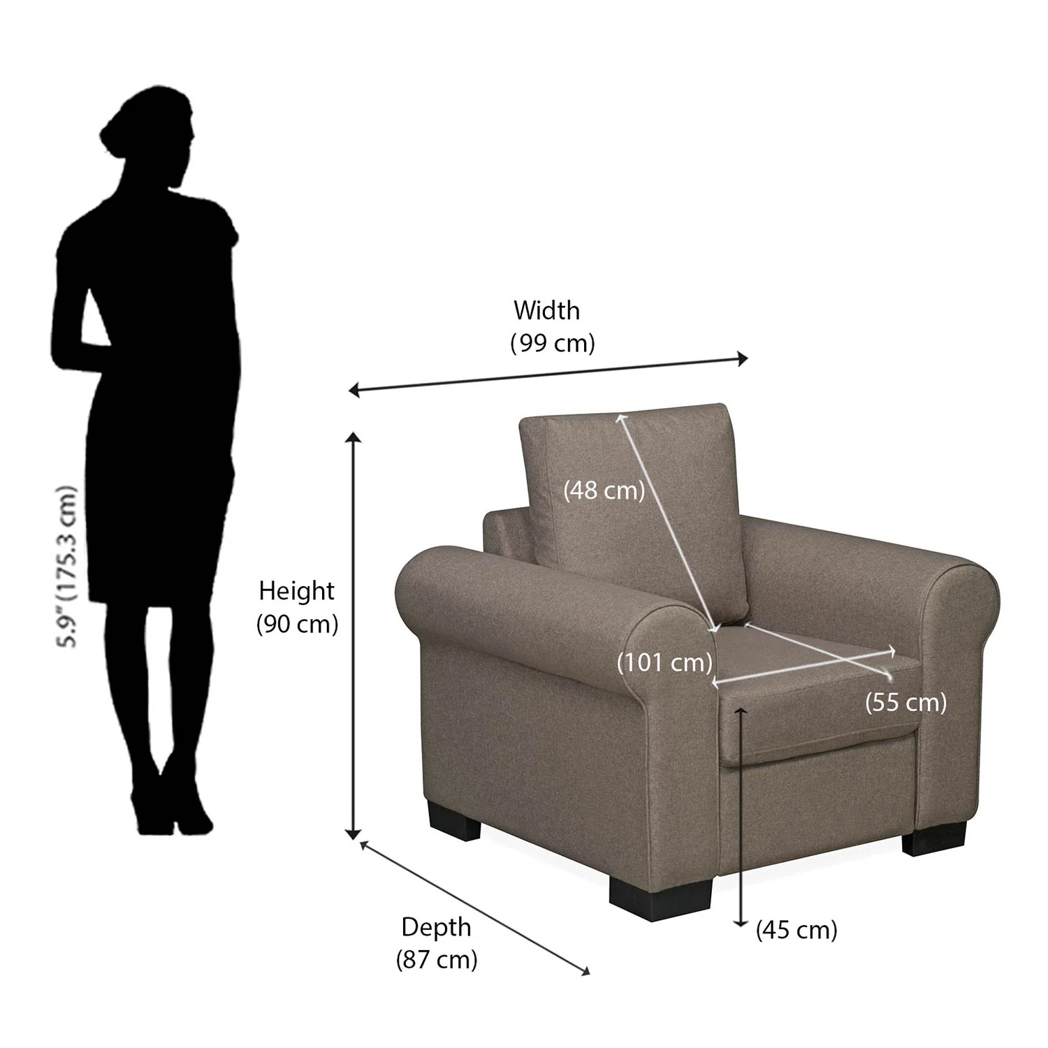 Nilkamal Array 1 Seater Bill Arm Sofa (Light Brown) - Image 8