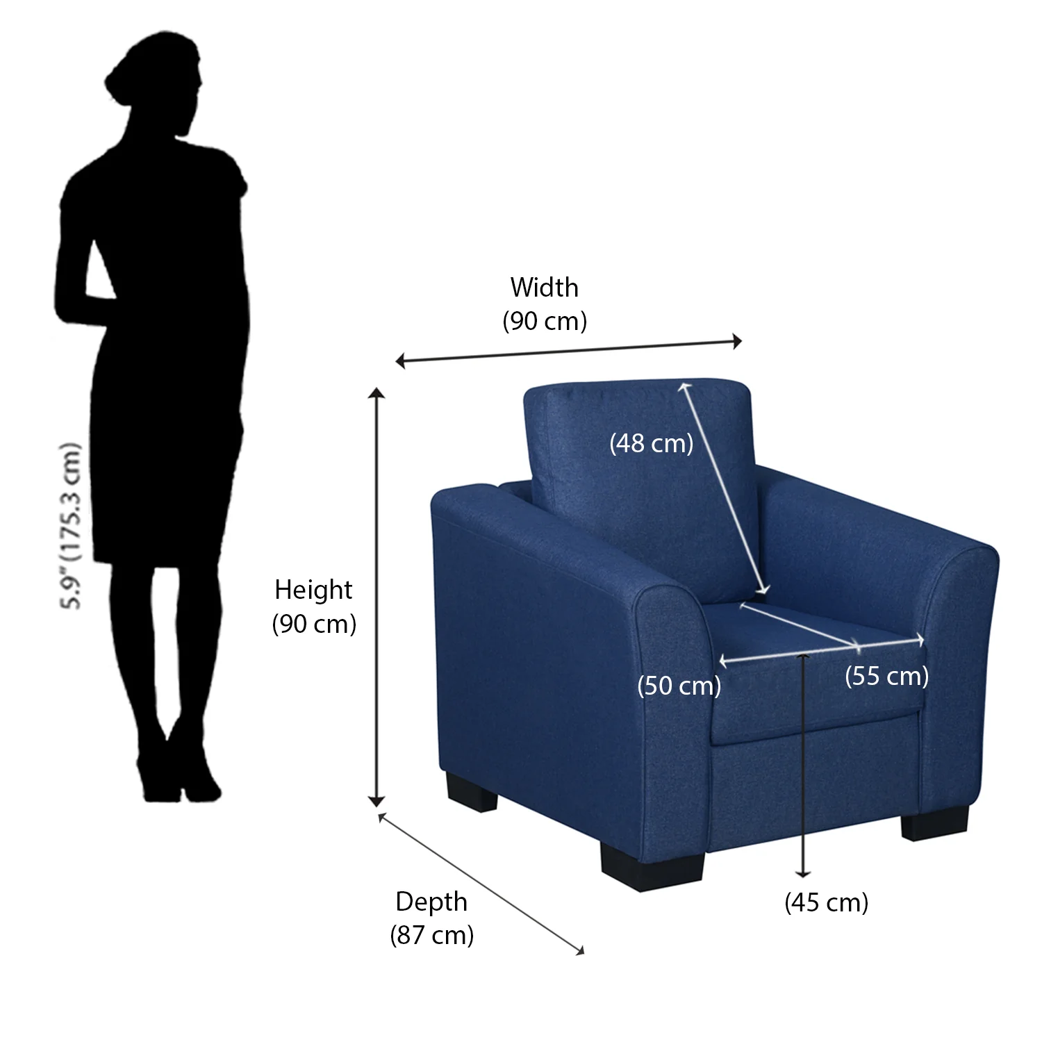 Nilkamal Array 1 Seater Mike Arm Sofa (Blue) - Image 5