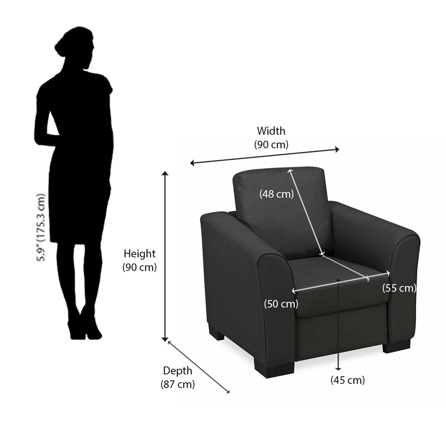 Nilkamal Array 1 Seater Mike Arm Sofa (Dark Grey) - Image 9