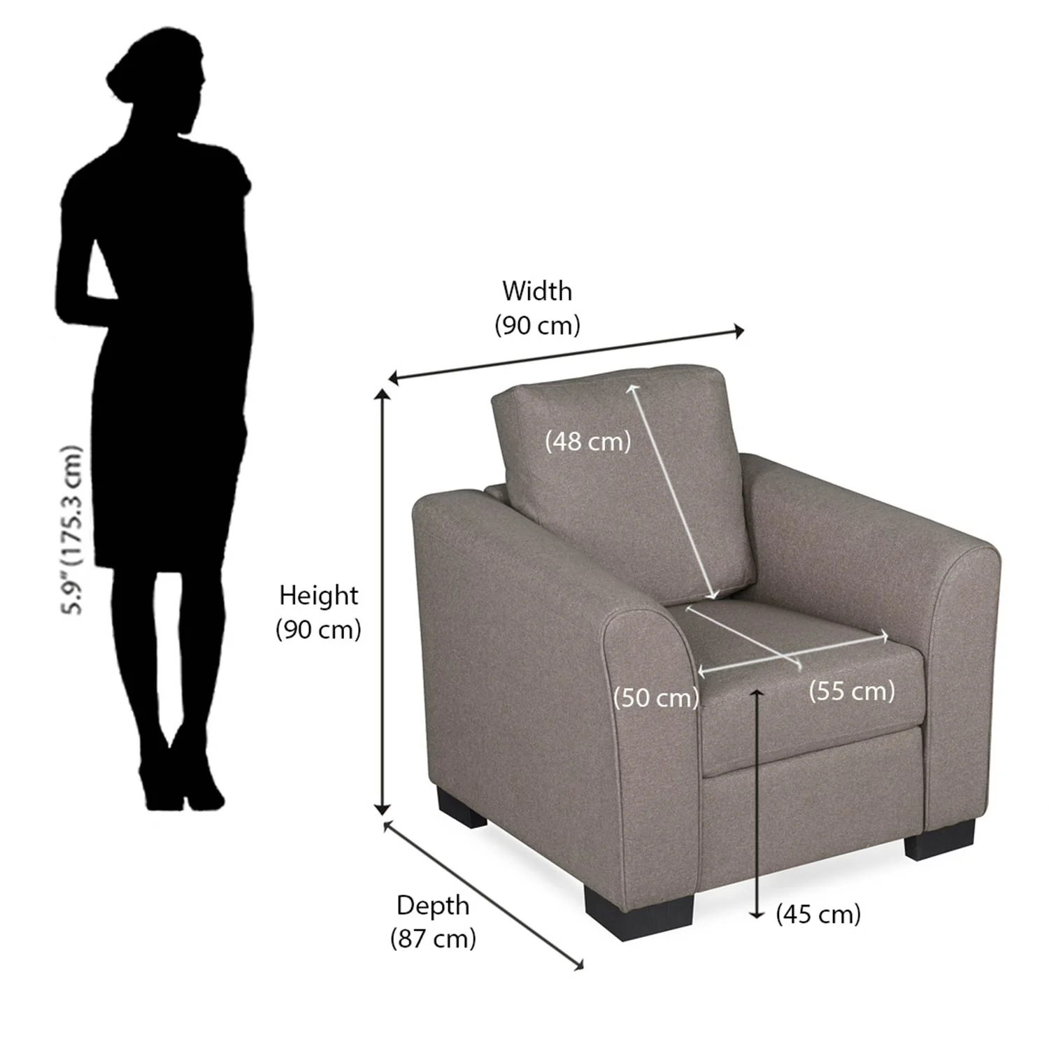 Nilkamal Array 1 Seater Mike Arm Sofa (Light Brown) - Image 9