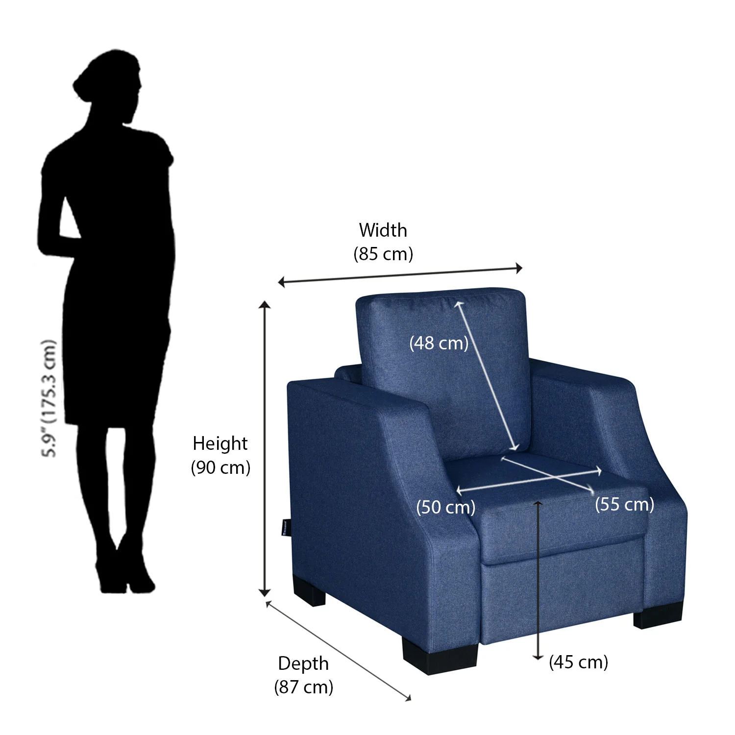 Nilkamal Array 1 Seater Rick Arm Sofa (Blue) - Image 9