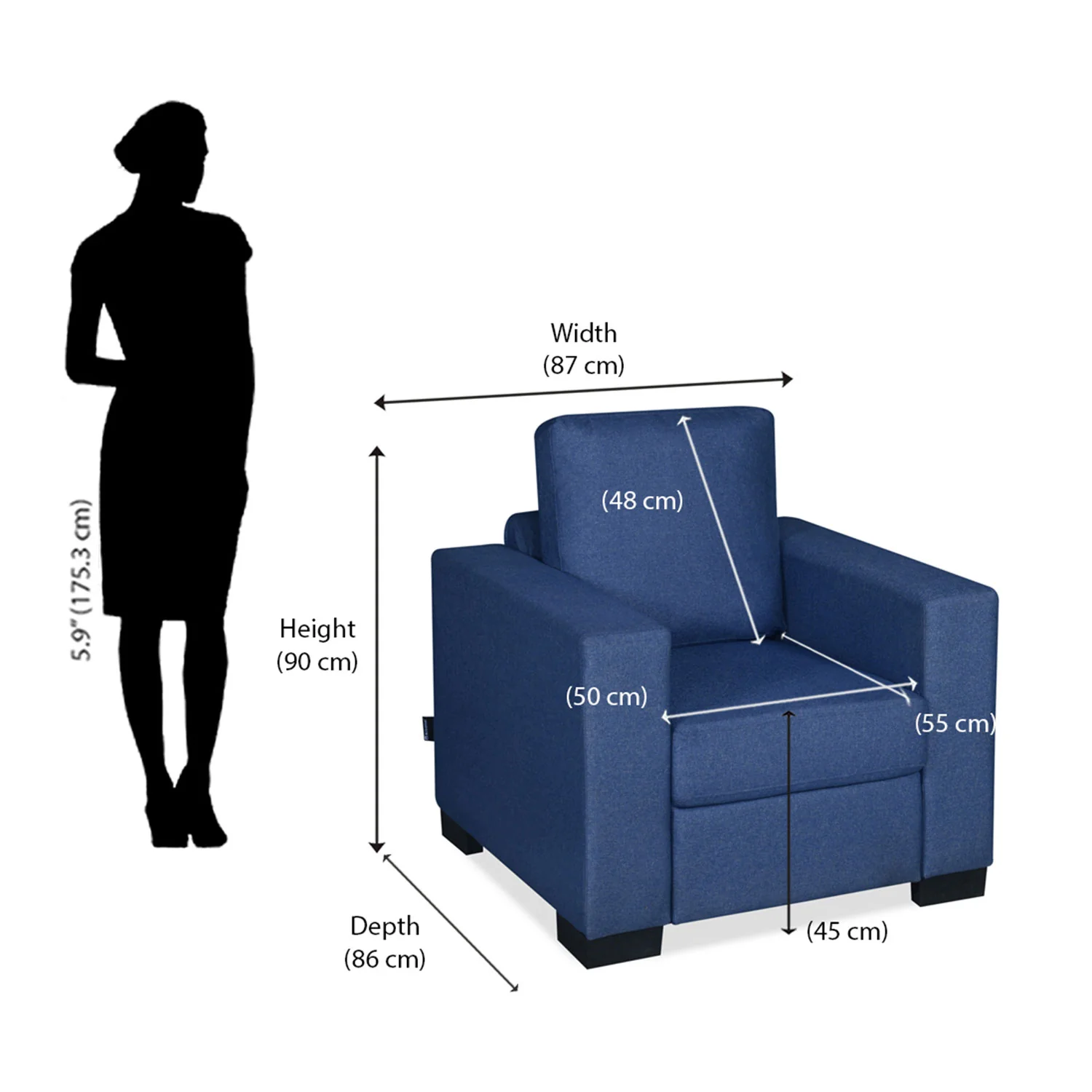 Nilkamal Array 1 Seater Ron Arm Sofa (Blue) - Image 9