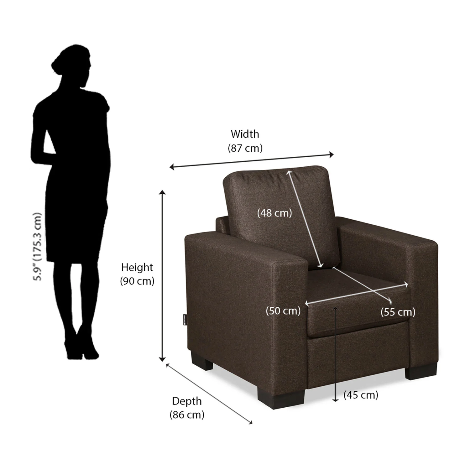 Nilkamal Array 1 Seater Ron Arm Sofa (Dark Brown) - Image 9
