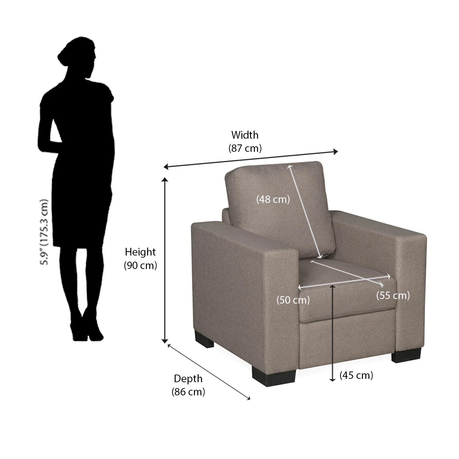 Nilkamal Array 1 Seater Ron Arm Sofa (Light Brown) - Image 9