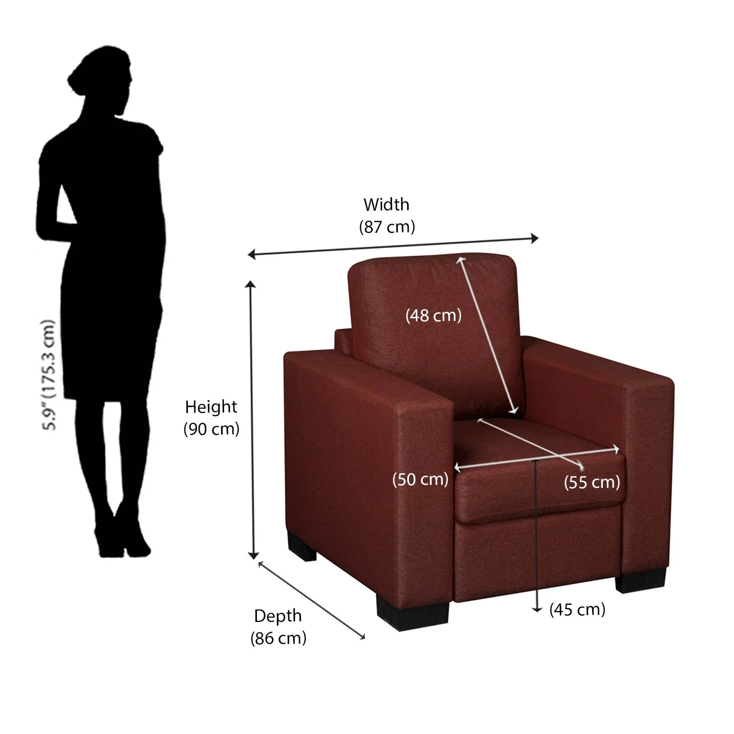 Nilkamal Array 1 Seater Ron Arm Sofa (Maroon) - Image 9