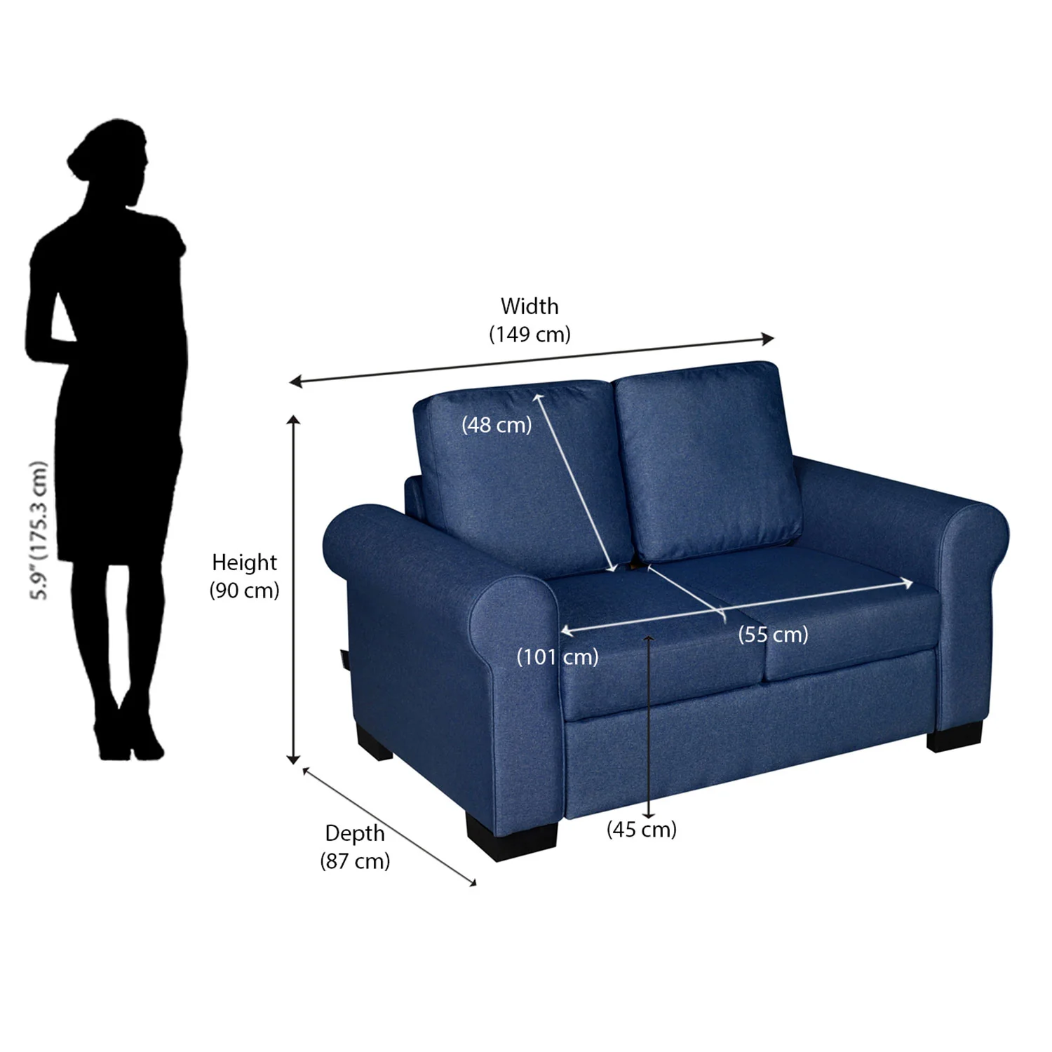 Nilkamal Array 2 Seater Bill Arm Sofa (Blue) - Image 9