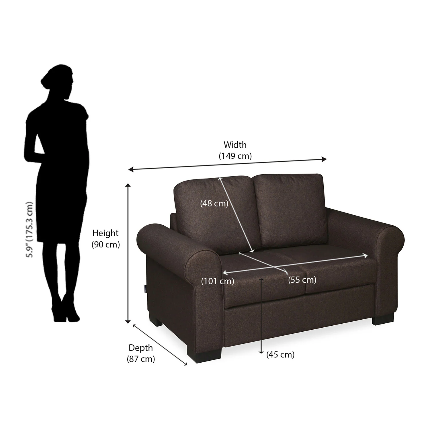 Nilkamal Array 2 Seater Bill Arm Sofa (Dark Brown) - Image 9