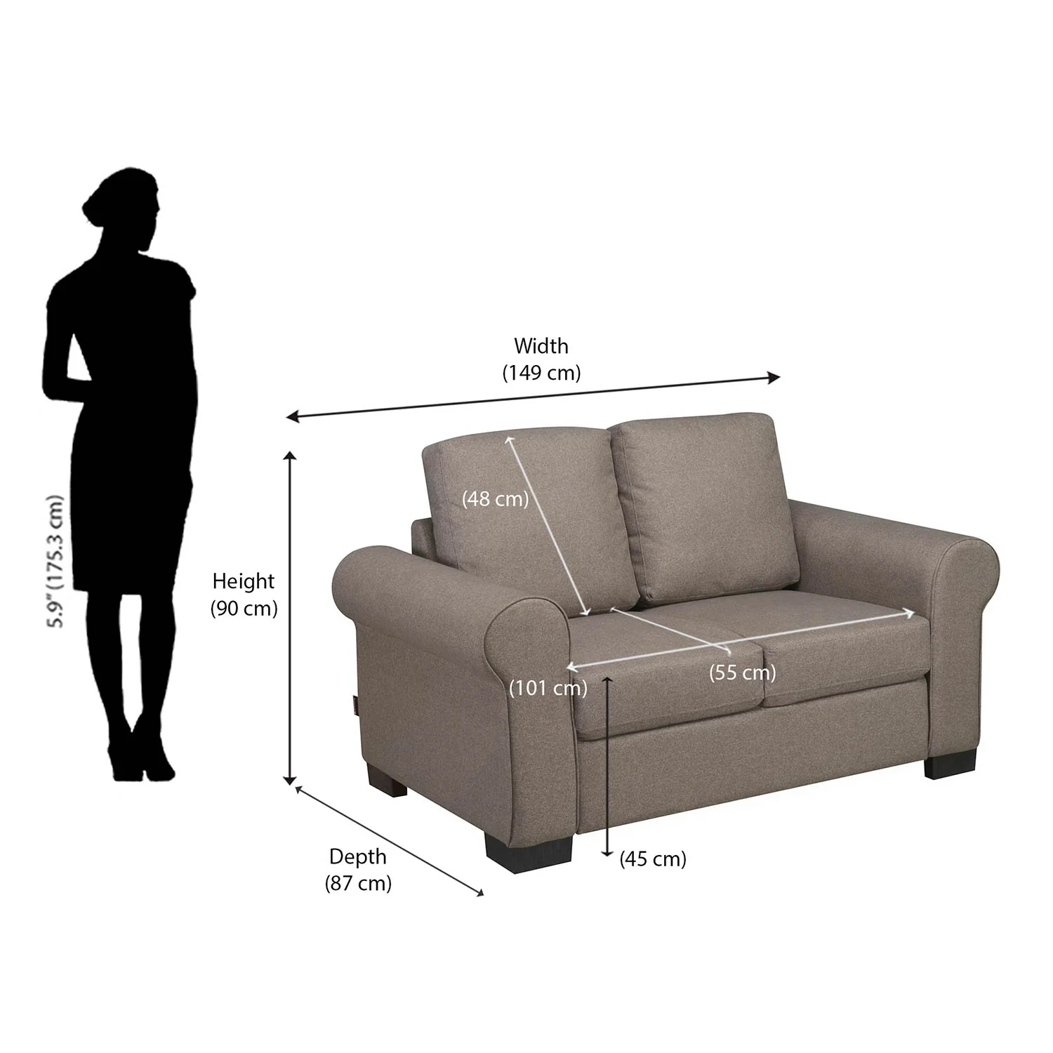 Nilkamal Array 2 Seater Bill Arm Sofa (Light Brown) - Image 8