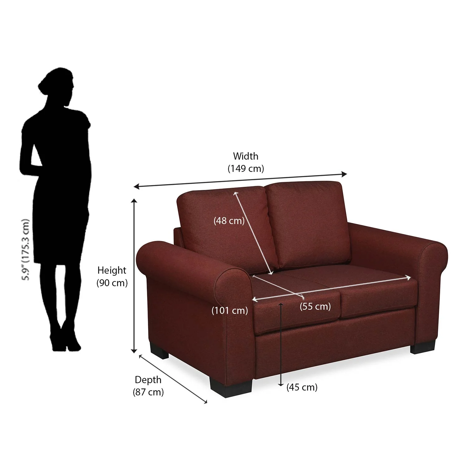 Nilkamal Array 2 Seater Bill Arm Sofa (Maroon) - Image 9