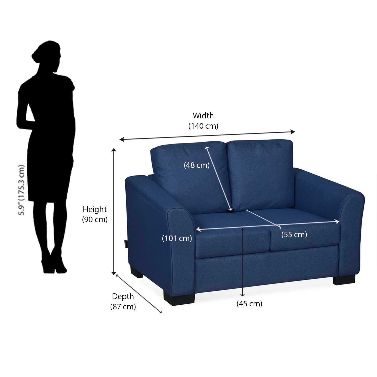 Nilkamal Array 2 Seater Mike Arm Sofa (Blue) - Image 5
