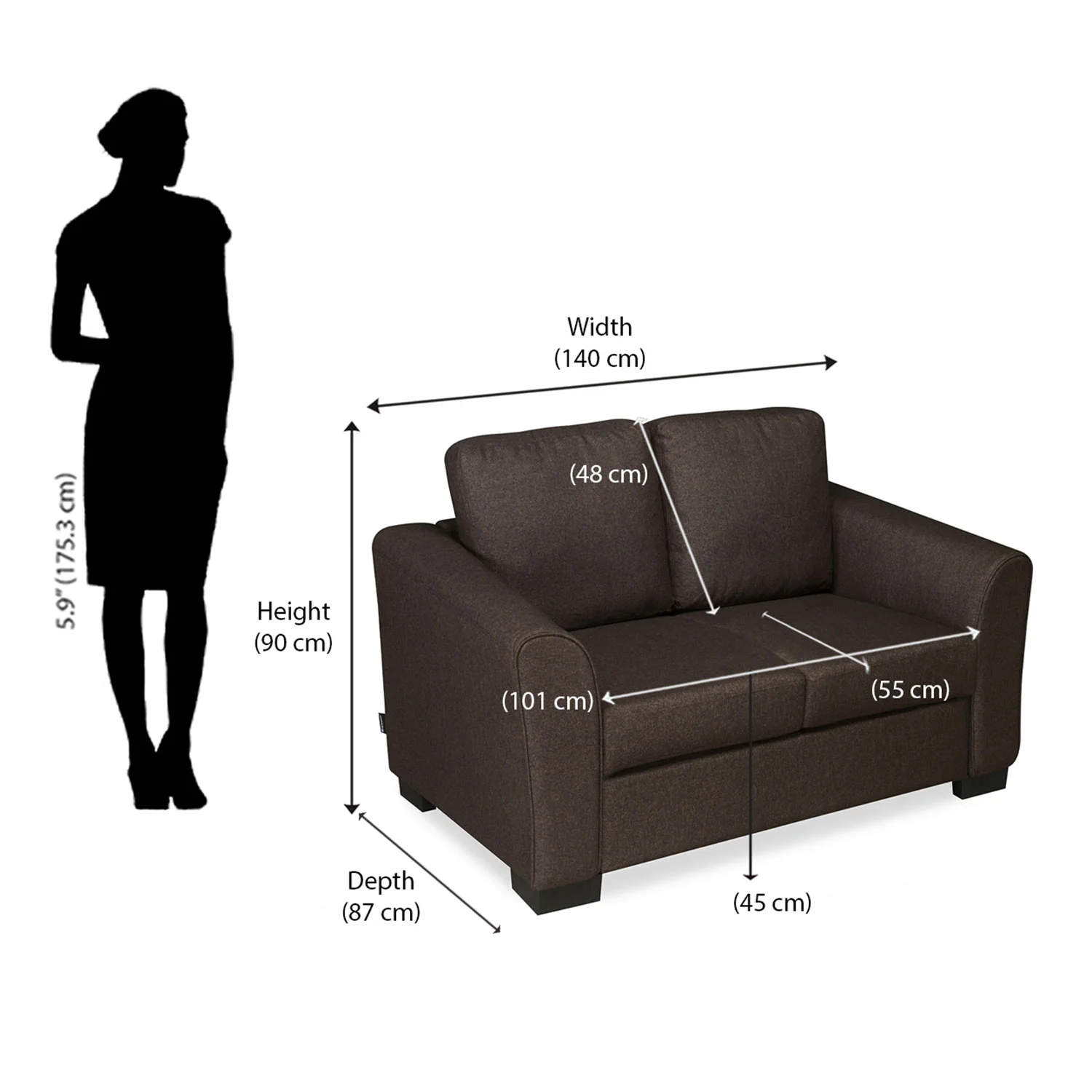 Nilkamal Array 2 Seater Mike Arm Sofa (Dark Brown) - Image 9