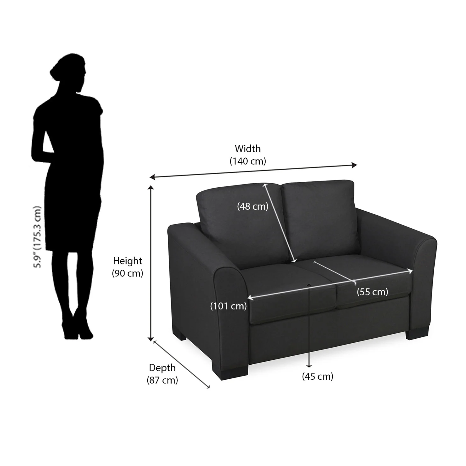 Nilkamal Array 2 Seater Mike Arm Sofa (Dark Grey) - Image 9