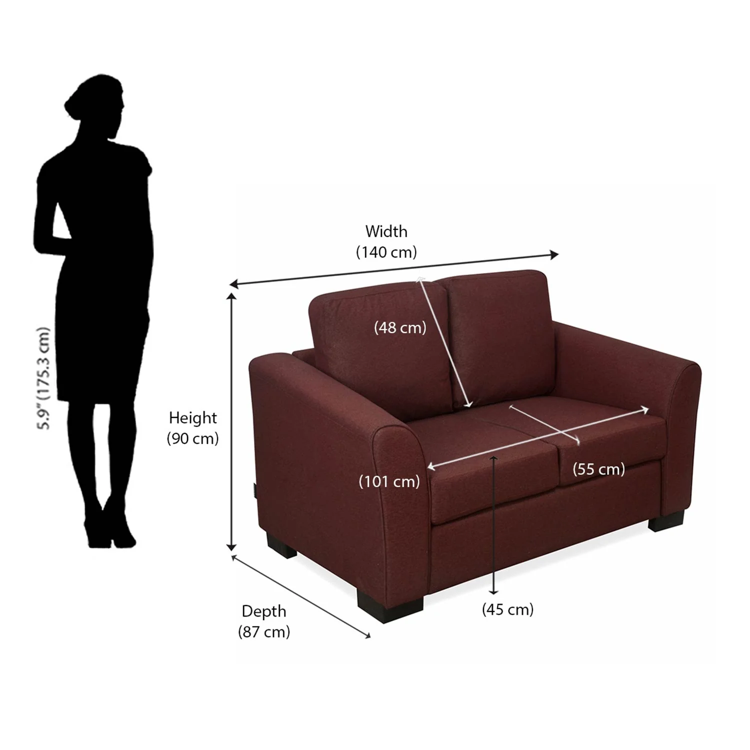 Nilkamal Array 2 Seater Mike Arm Sofa (Maroon) - Image 9