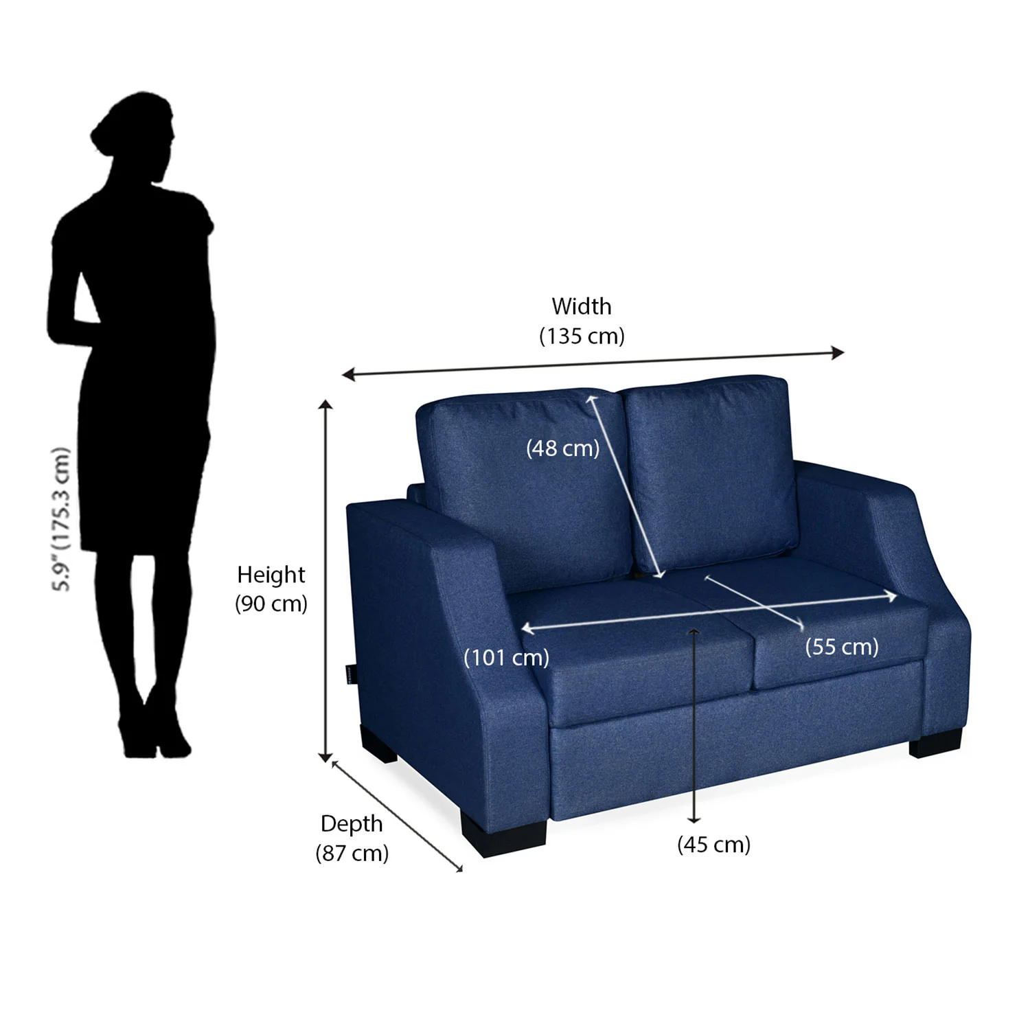 Nilkamal Array 2 Seater Rick Arm Sofa (Blue) - Image 9