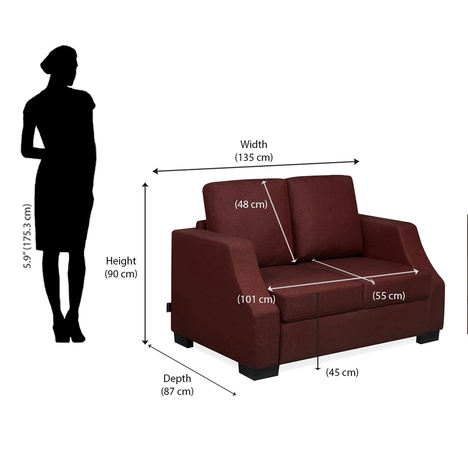 Nilkamal Array 2 Seater Rick Arm Sofa (Maroon) - Image 9