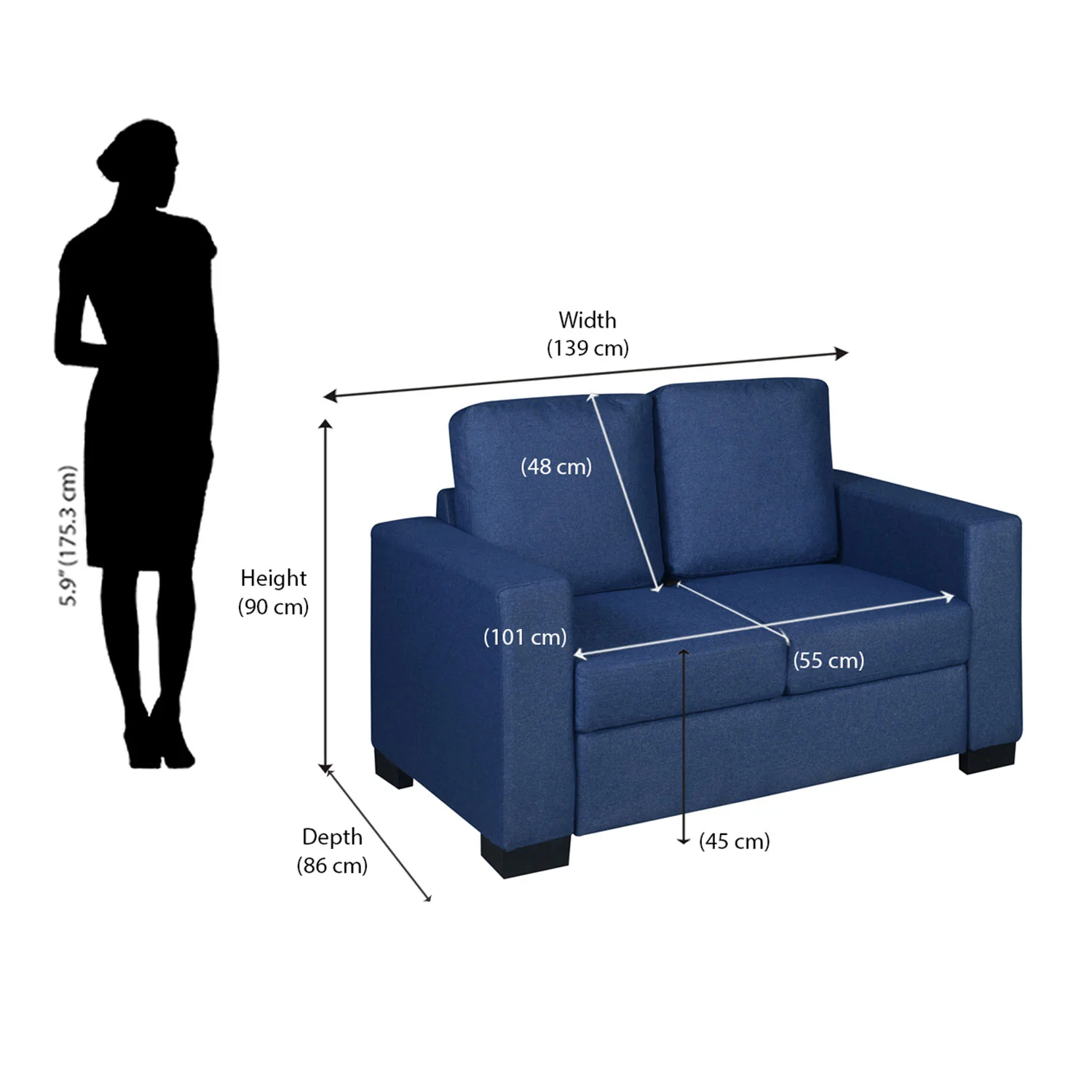 Nilkamal Array 2 Seater Ron Arm Sofa (Blue) - Image 9
