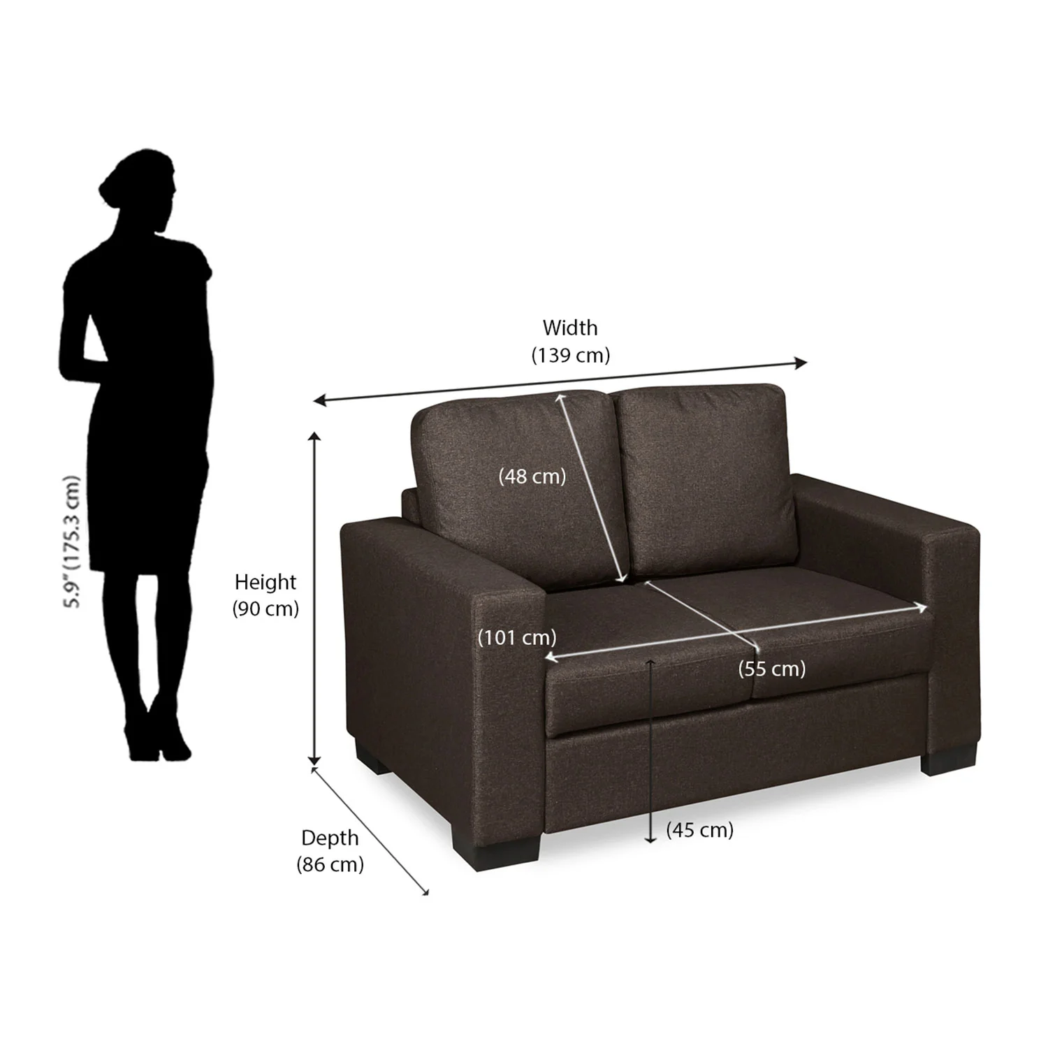 Nilkamal Array 2 Seater Ron Arm Sofa (Dark Brown) - Image 9