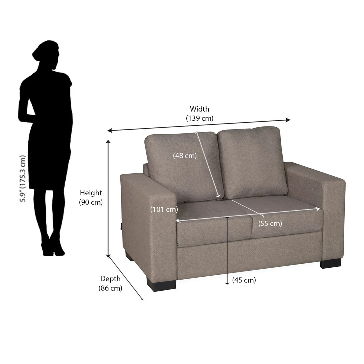 Nilkamal Array 2 Seater Ron Arm Sofa (Light Brown) - Image 9