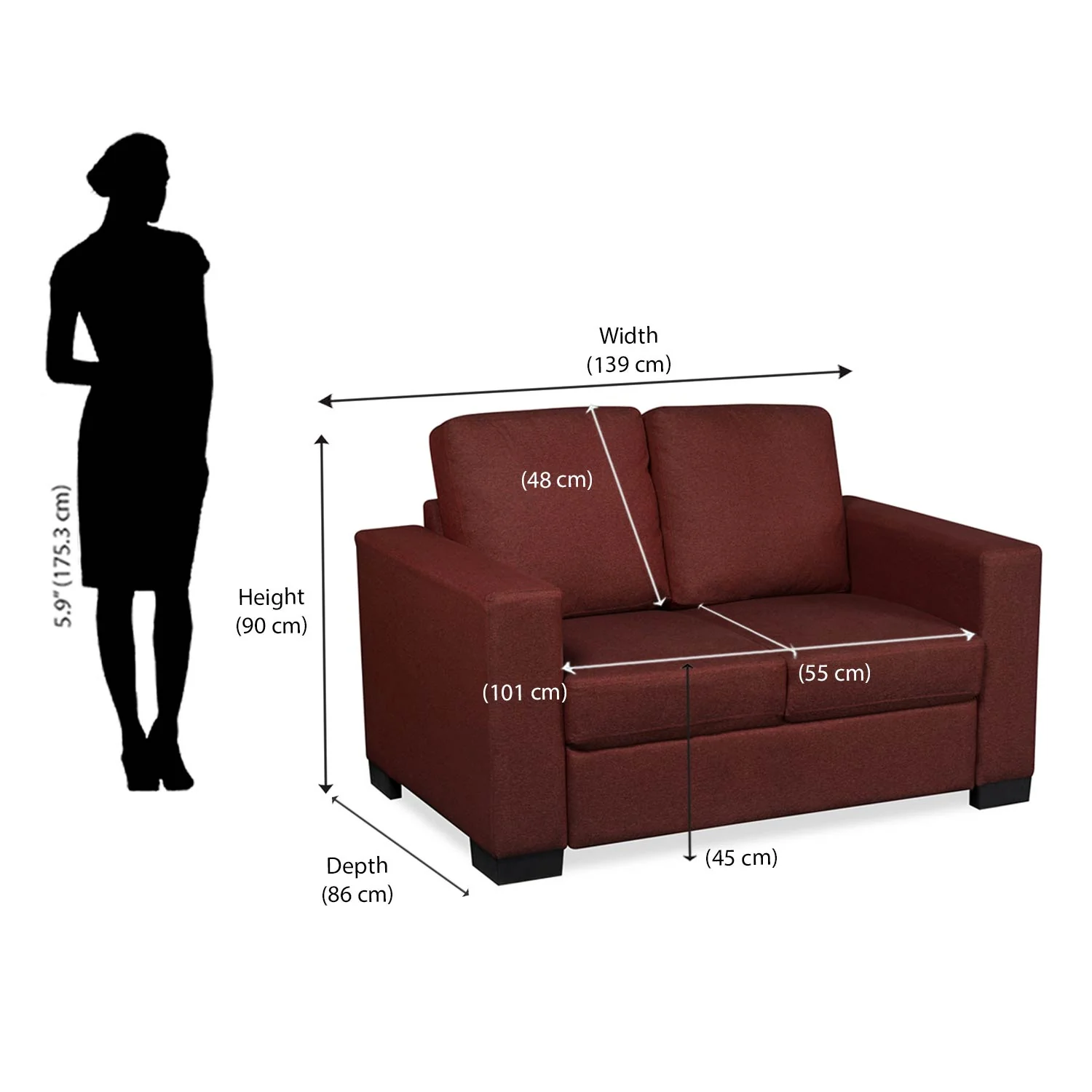 Nilkamal Array 2 Seater Ron Arm Sofa (Maroon) - Image 9
