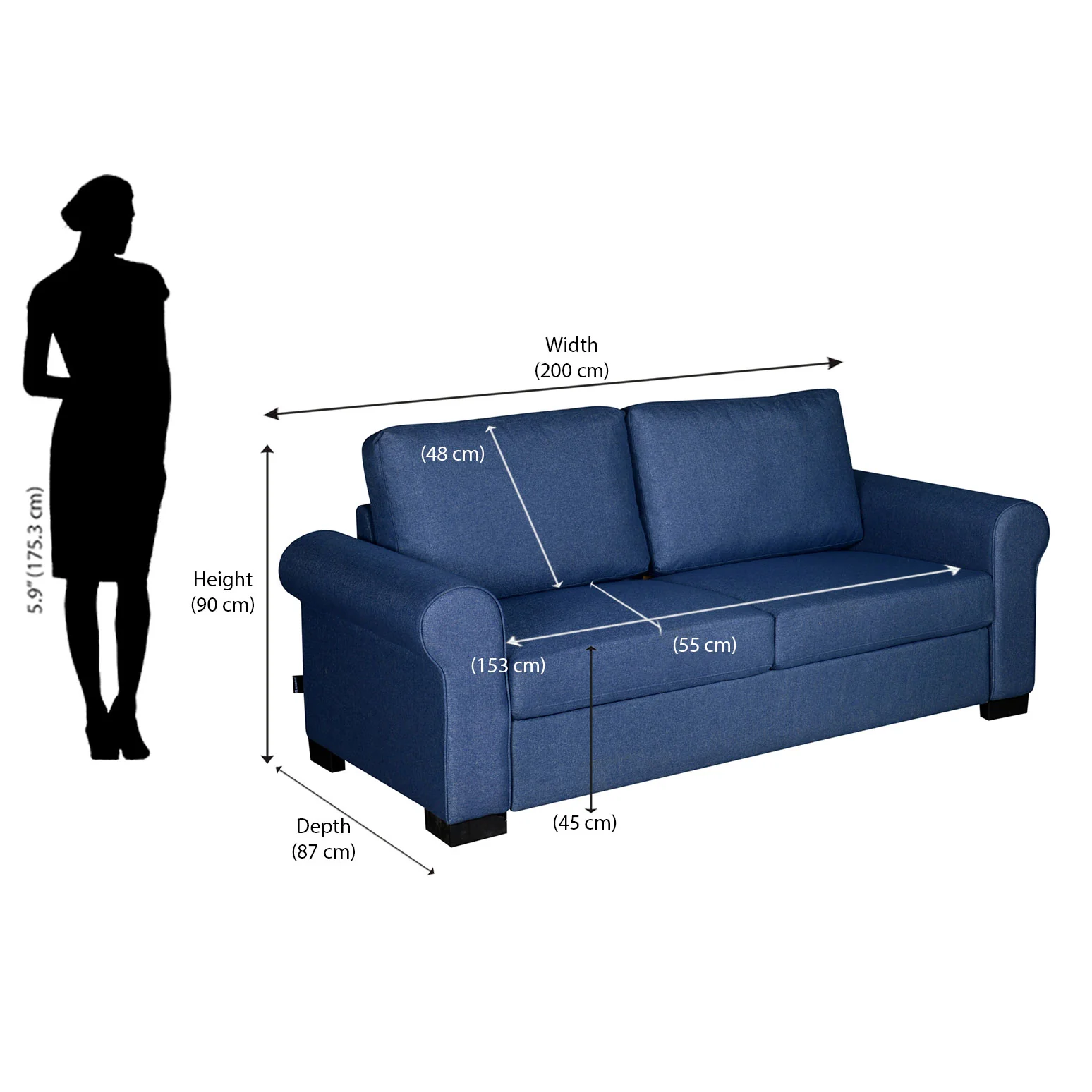 Nilkamal Array 3 Seater Bill Arm Sofa (Blue) - Image 8