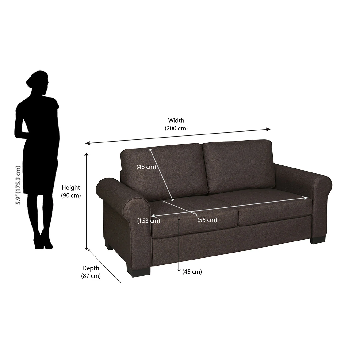 Nilkamal Array 3 Seater Bill Arm Sofa (Dark Brown) - Image 8