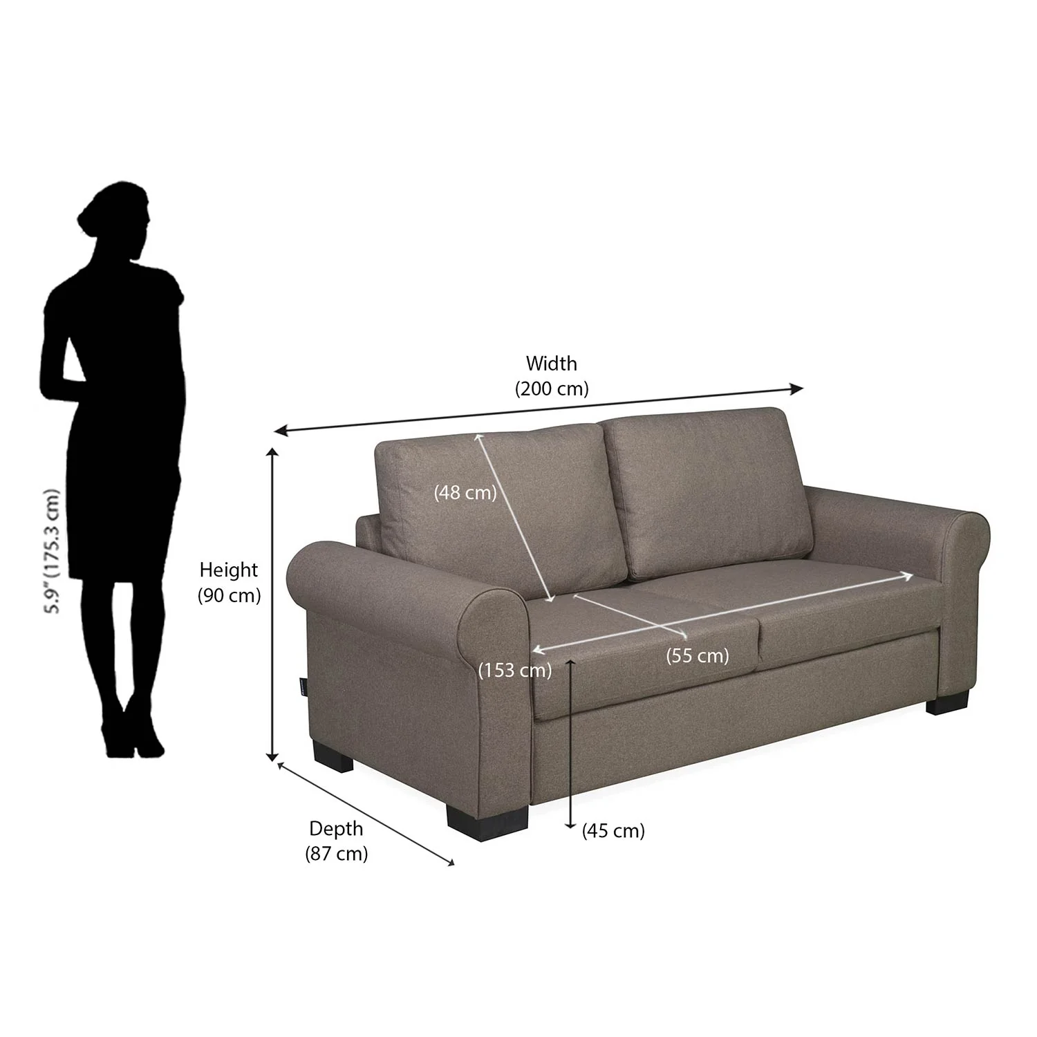Nilkamal Array 3 Seater Bill Arm Sofa (Light Brown) - Image 7