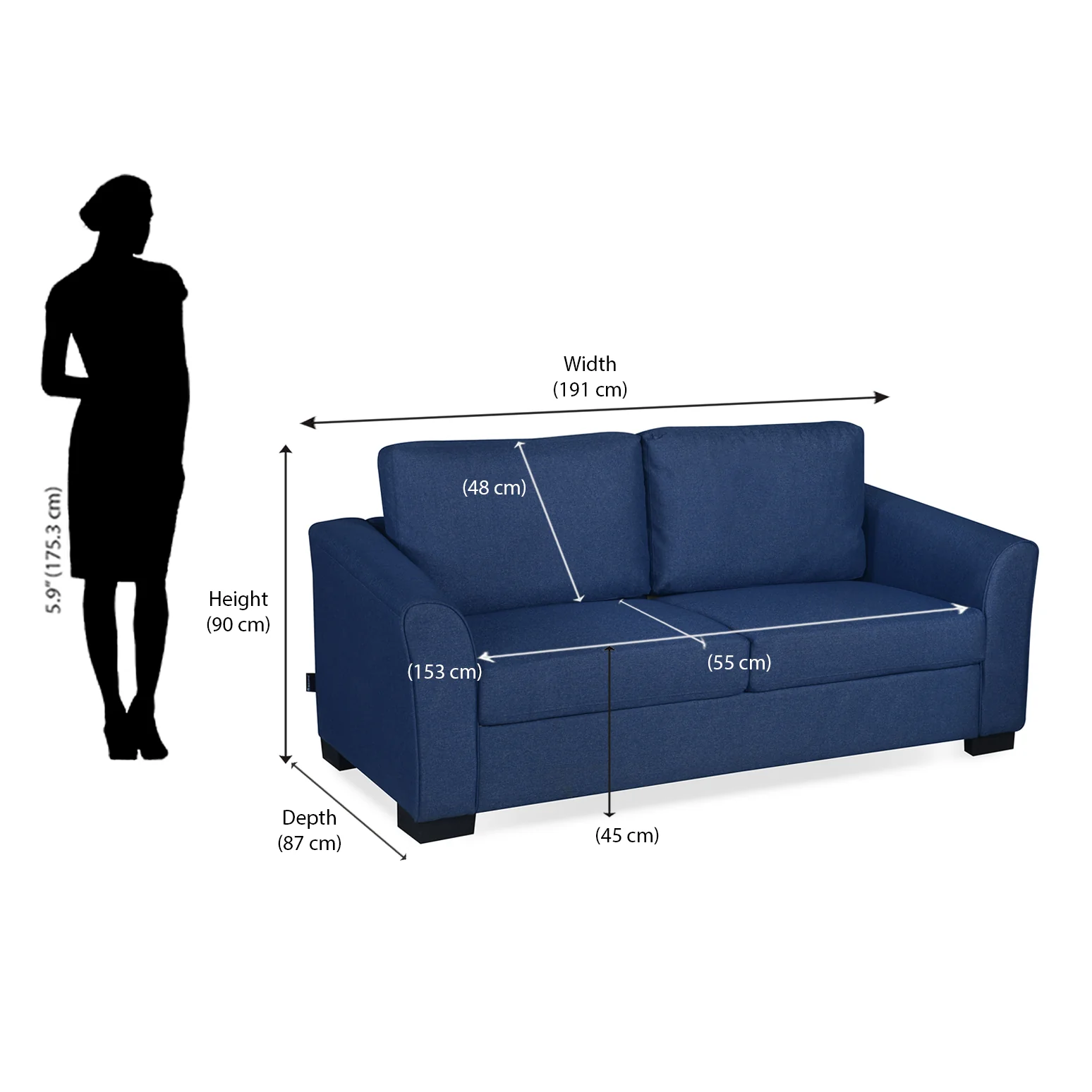 Nilkamal Array 3 Seater Mike Arm Sofa (Blue) - Image 7