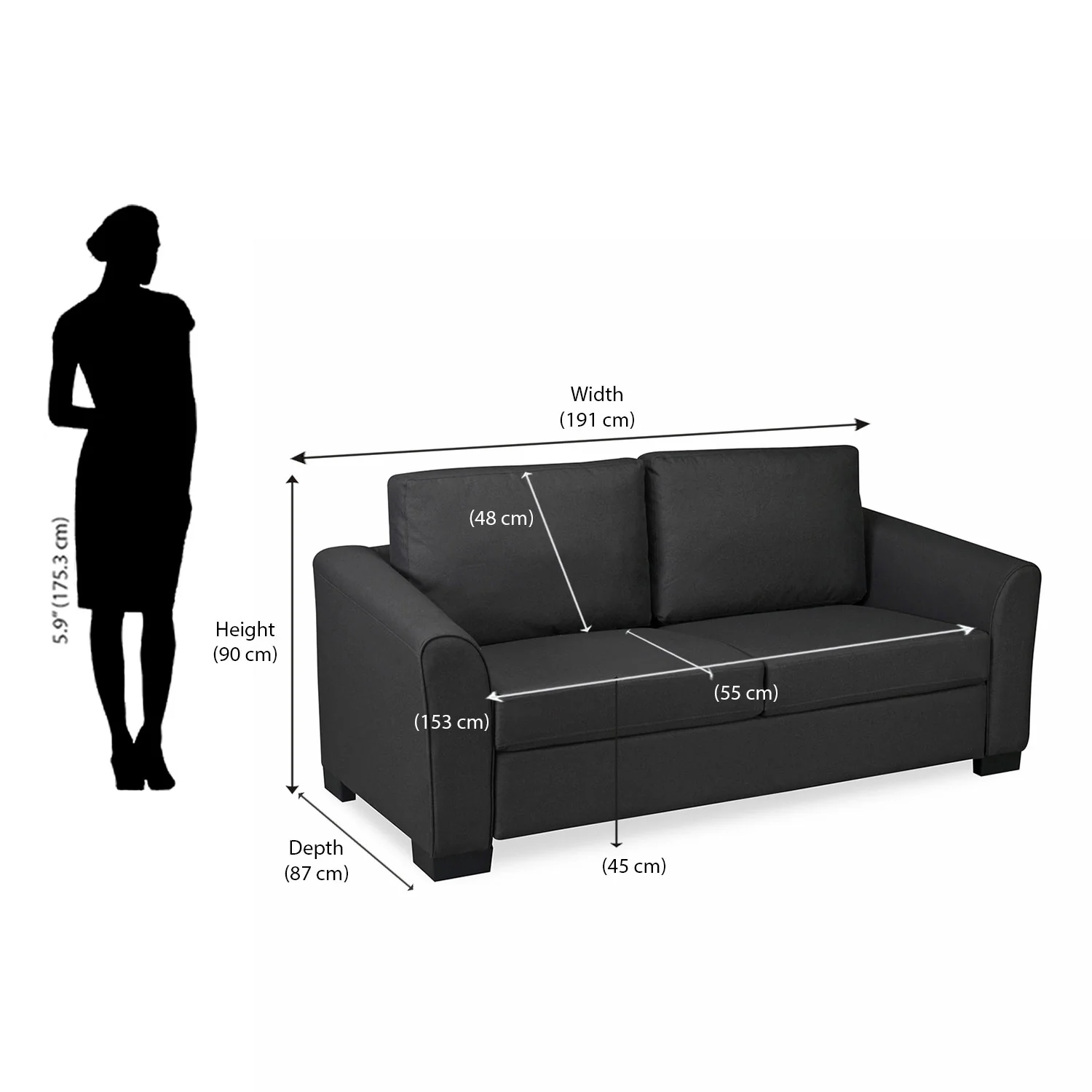 Nilkamal Array 3 Seater Mike Arm Sofa (Dark Grey) - Image 8