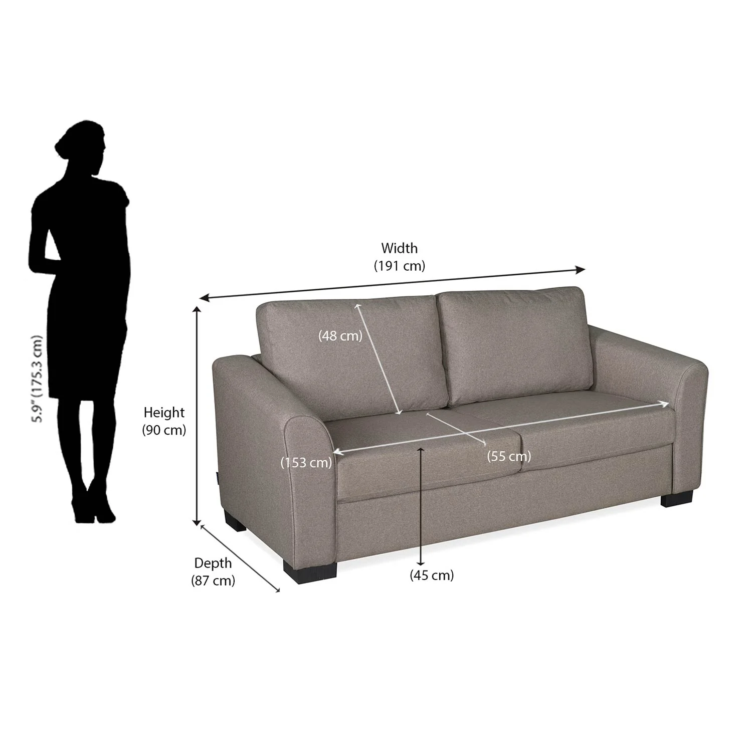 Nilkamal Array 3 Seater Mike Arm Sofa (Light Brown) - Image 8