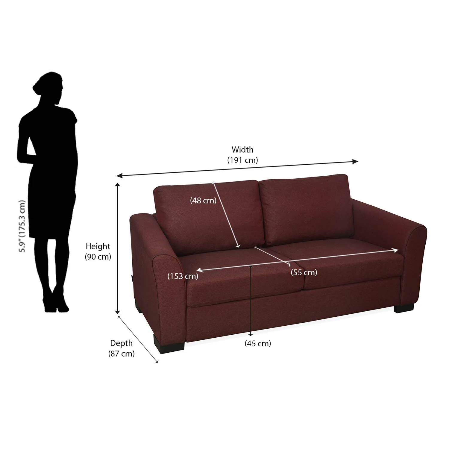 Nilkamal Array 3 Seater Mike Arm Sofa (Maroon) - Image 8