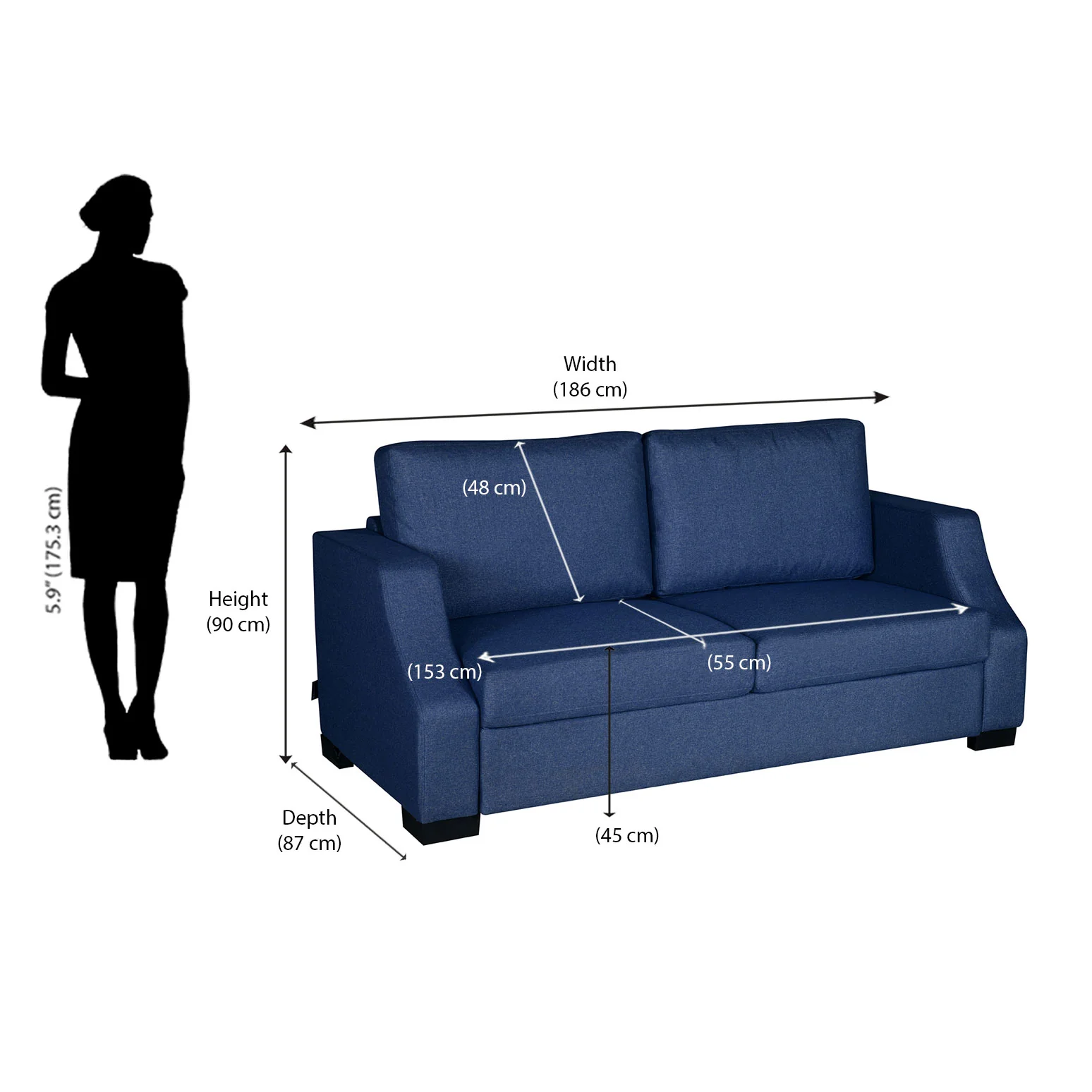 Nilkamal Array 3 Seater Rick Arm Sofa (Blue) - Image 8