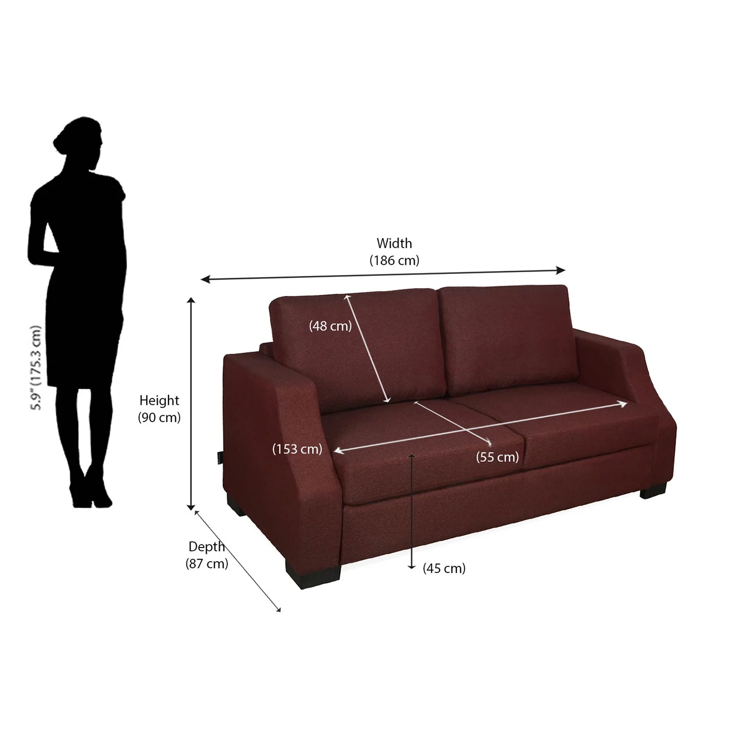 Nilkamal Array 3 Seater Rick Arm Sofa (Maroon) - Image 8