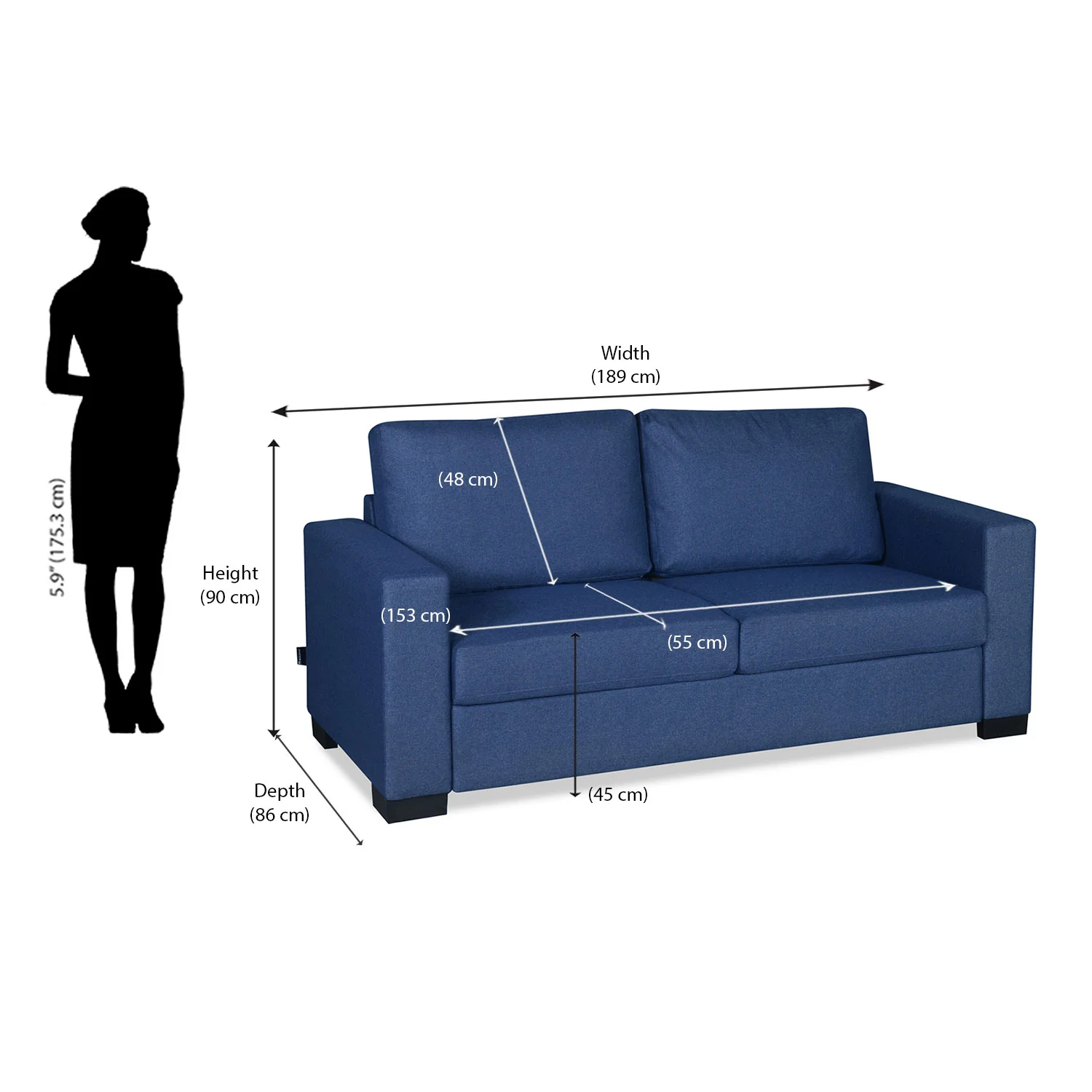 Nilkamal Array 3 Seater Ron Arm Sofa (Blue) - Image 8