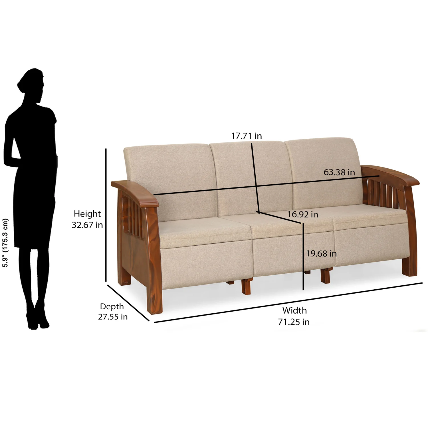 Nilkamal Aspire 3+1+1 Seater Plastic Sofa Set (Walnut) - Image 6
