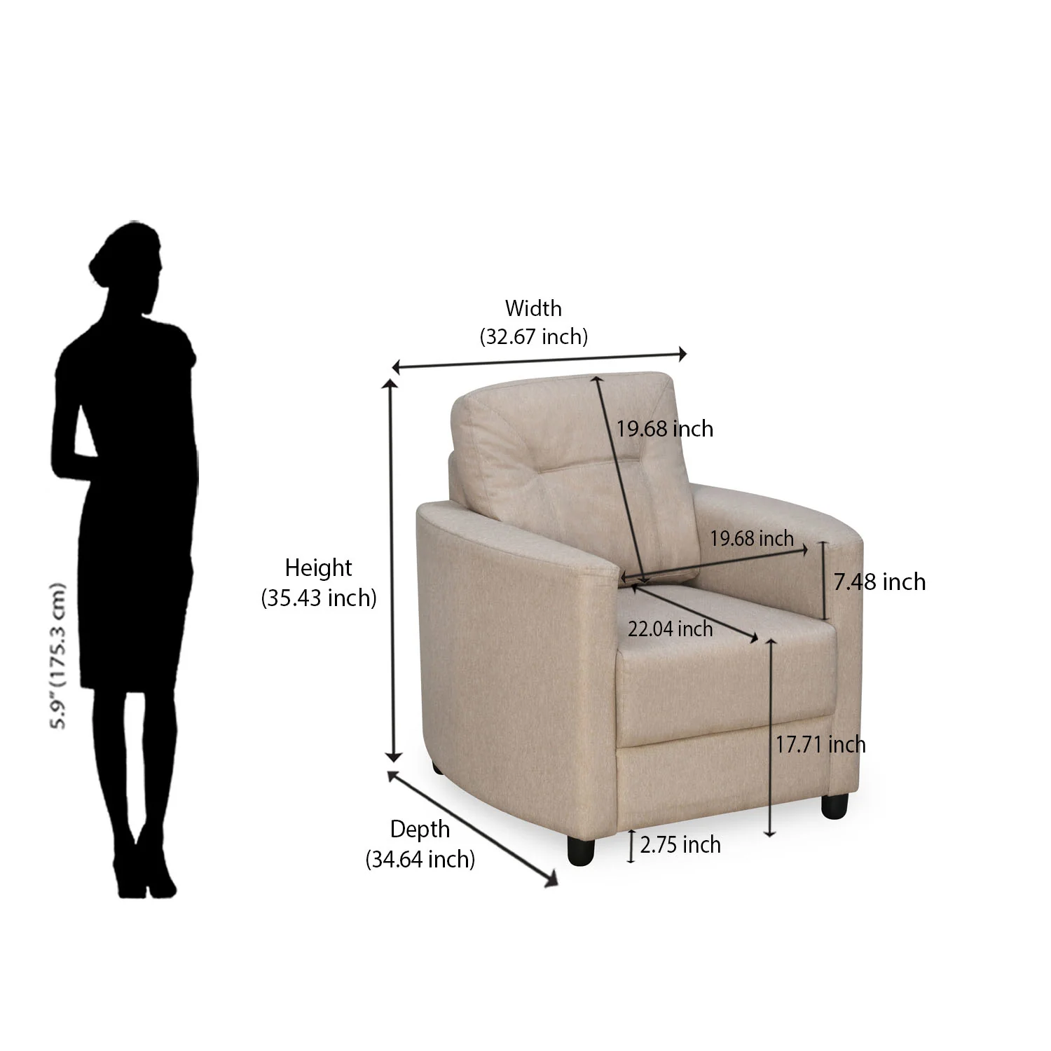 Nilkamal Astonic 1 Seater Fabric Sofa (Beige) - Image 8