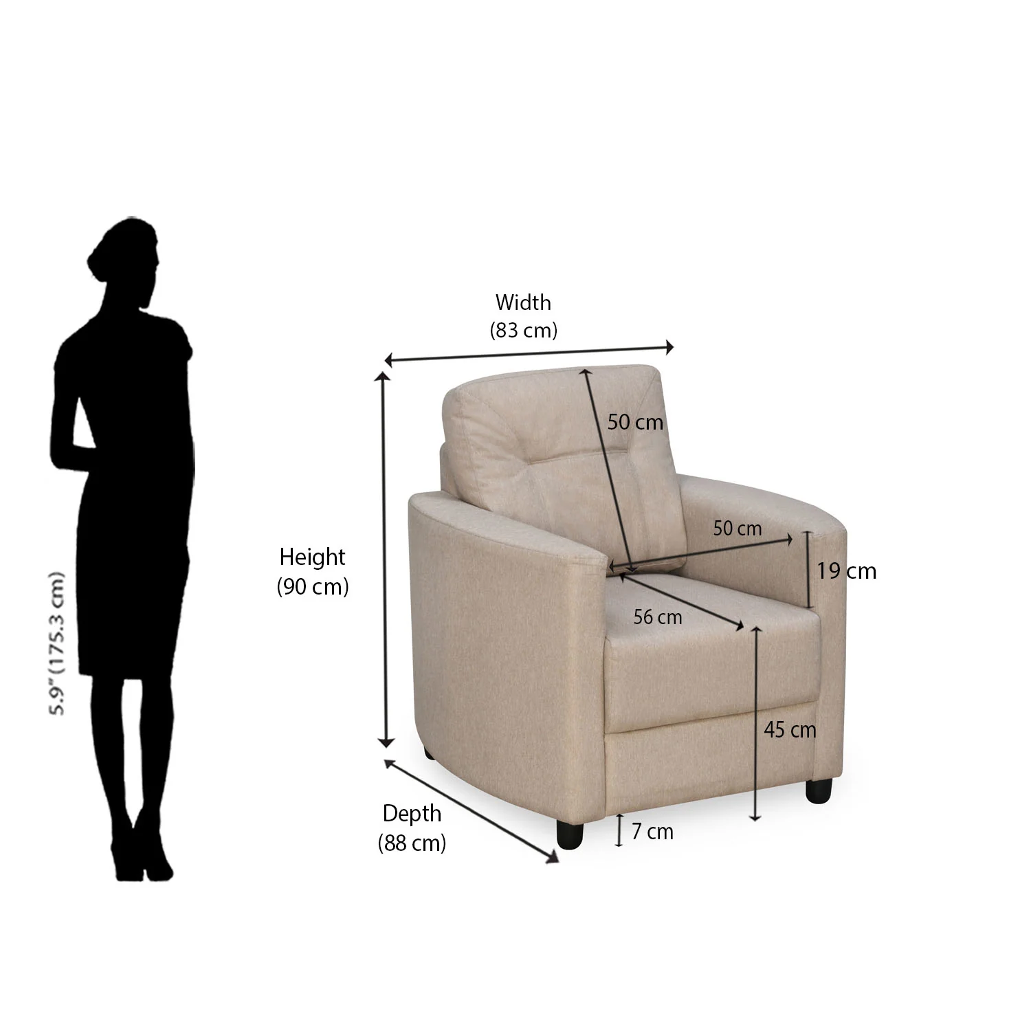 Nilkamal Astonic 1 Seater Fabric Sofa (Beige) - Image 9