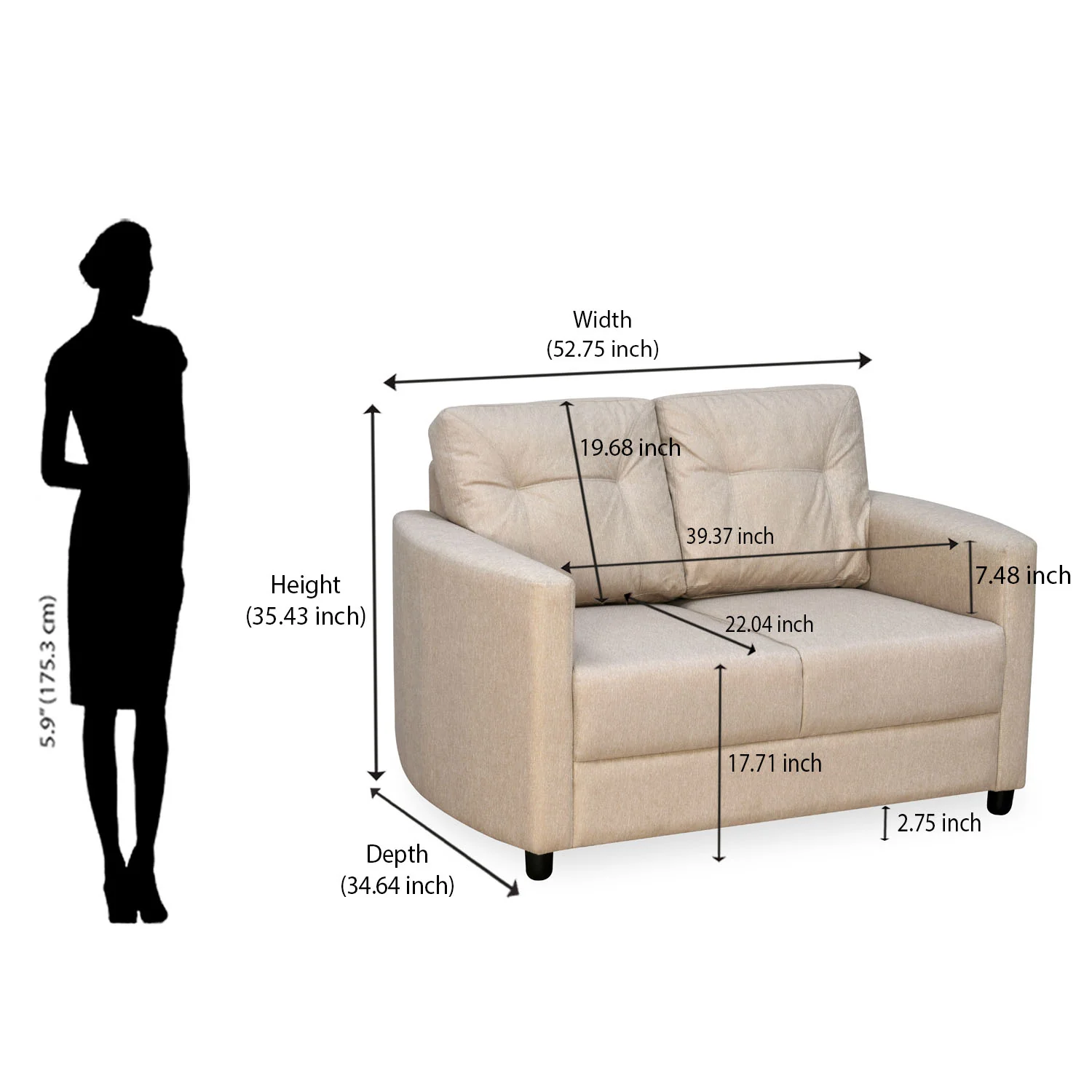 Nilkamal Astonic 2 Seater Fabric Sofa (Beige) - Image 10