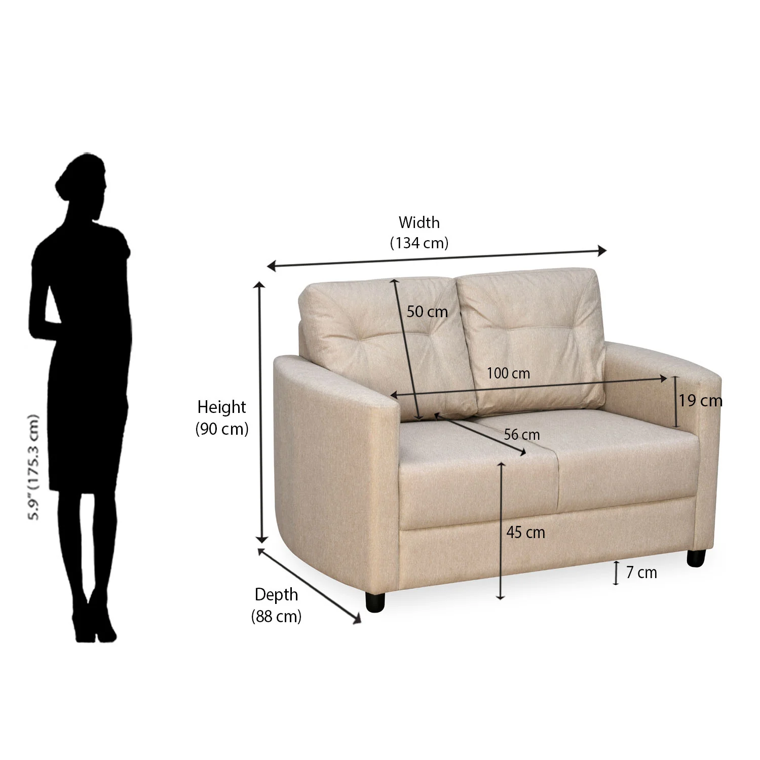 Nilkamal Astonic 2 Seater Fabric Sofa (Beige) - Image 9