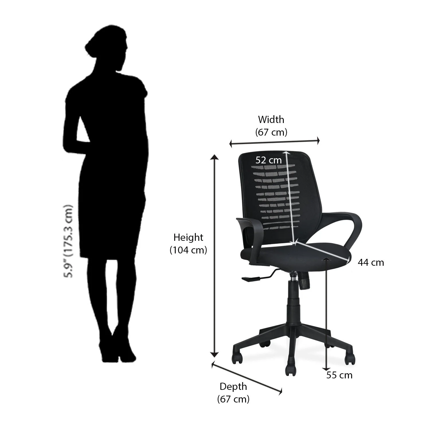 Nilkamal Astor Mid Back Mesh Office Chair (Black) - Image 9
