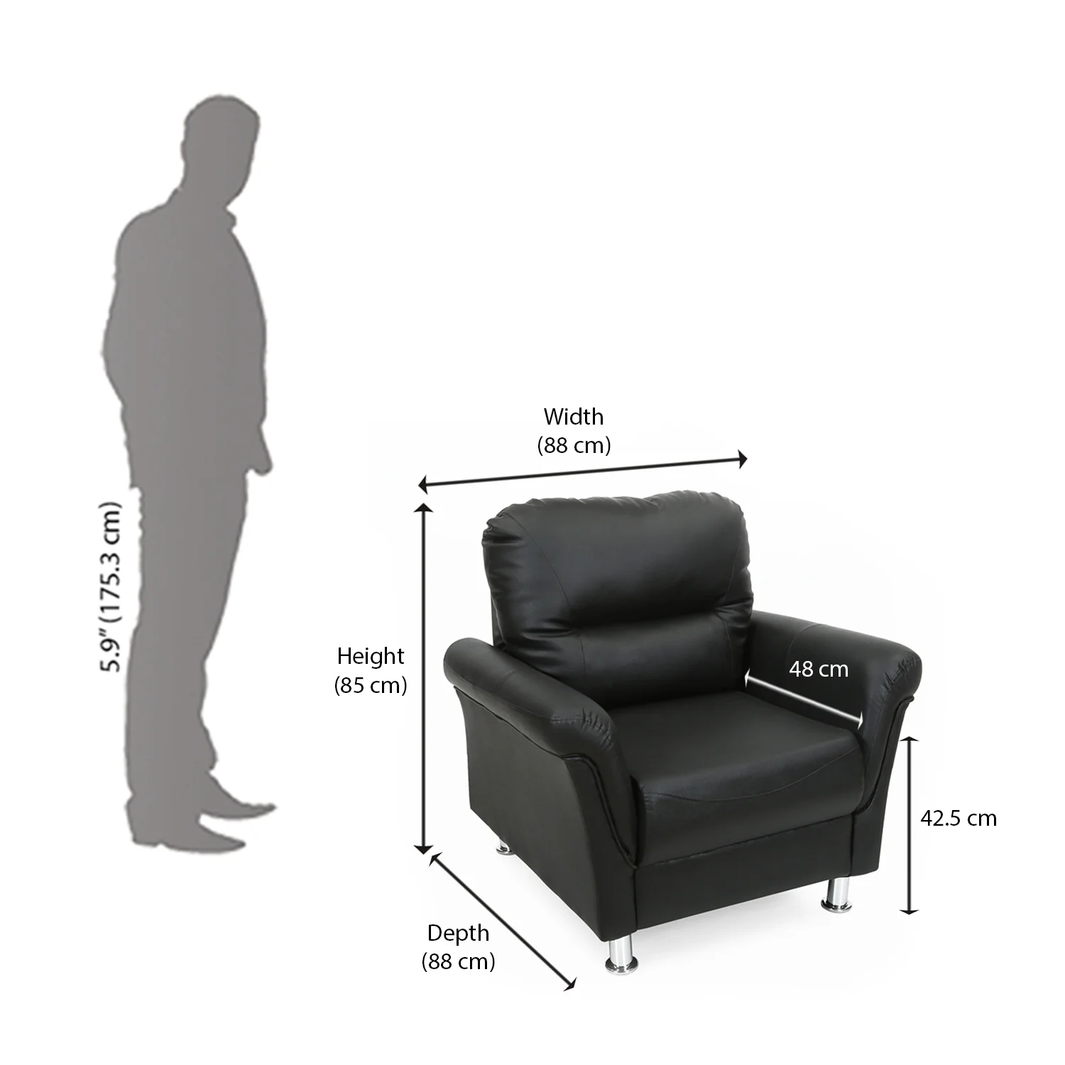 Nilkamal Aurich 1 Seater Sofa (Black) - Image 9