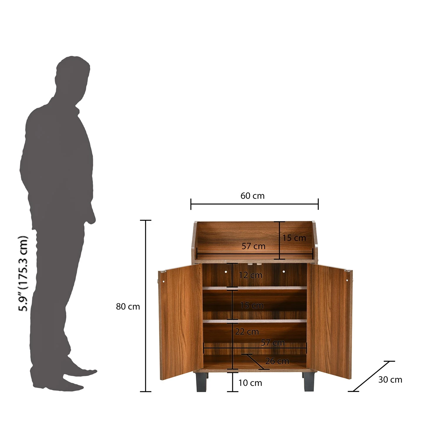 Nilkamal Aze Engineered Wood Shoe Cabinet (Classic Walnut) - Image 8