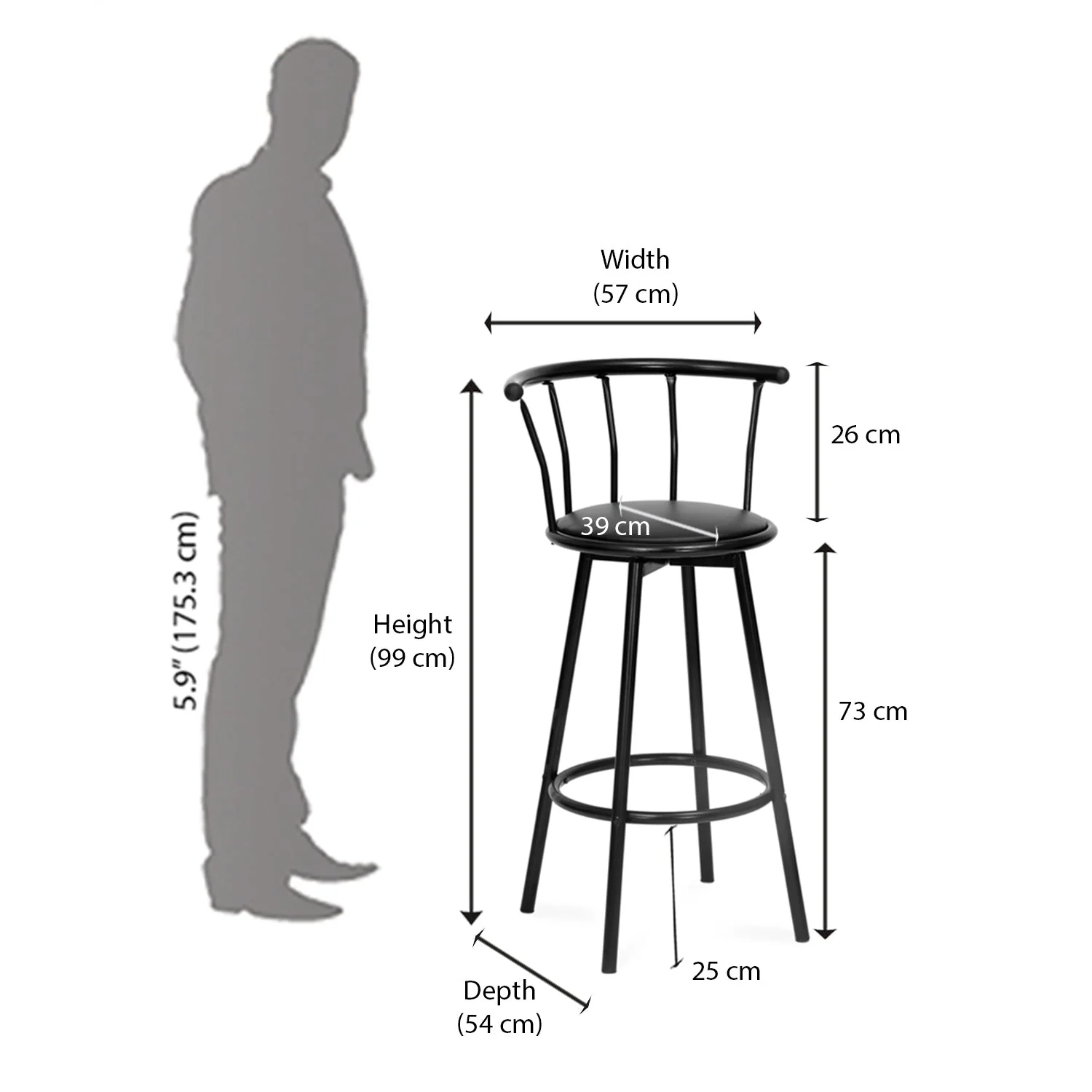 Nilkamal Bayern Rotating Seat Bar Stool (Black) - Image 8