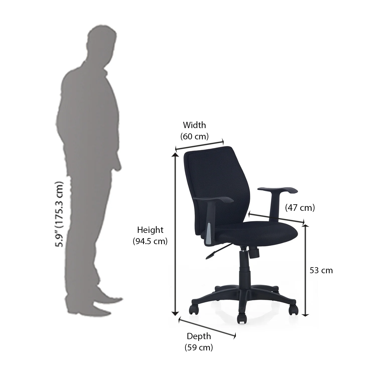 Nilkamal Blaze Mid Back Chair (Black) - Image 7