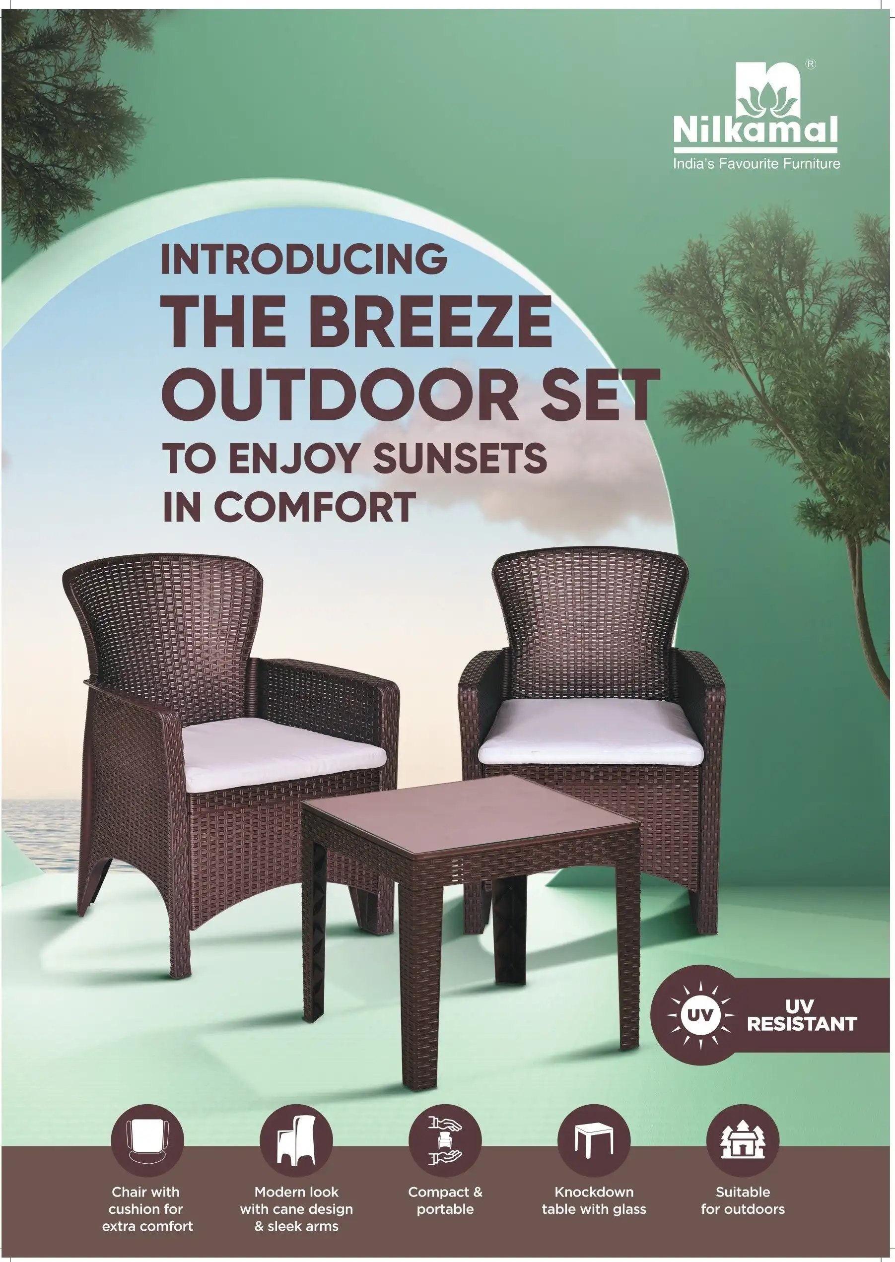 Nilkamal Breeze 2 Seater Balcony Sofa set with Center Table with Glass - Image 21