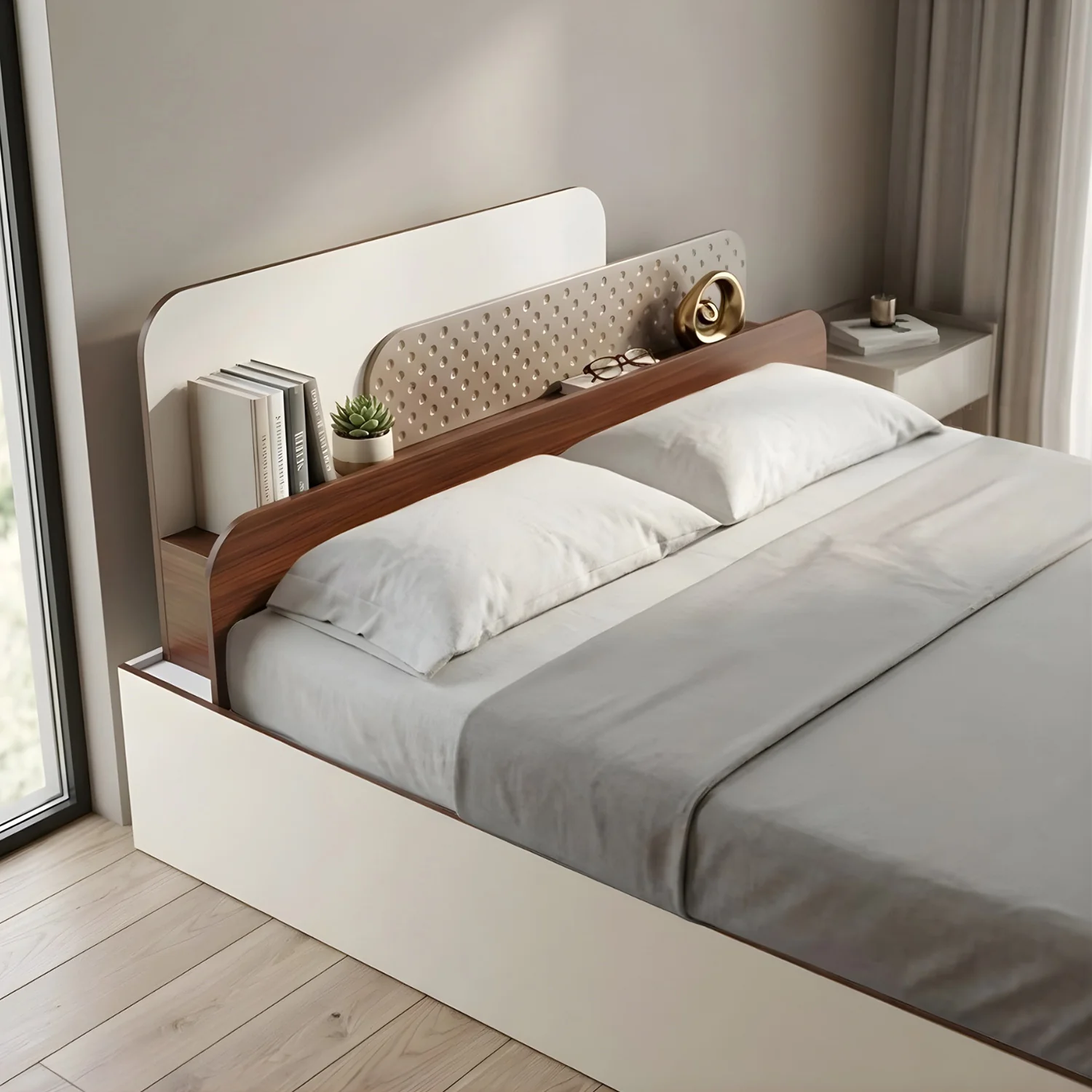 Nilkamal Bruce King Bed with Box Storage (Walnut & Cappuccino) - Image 2