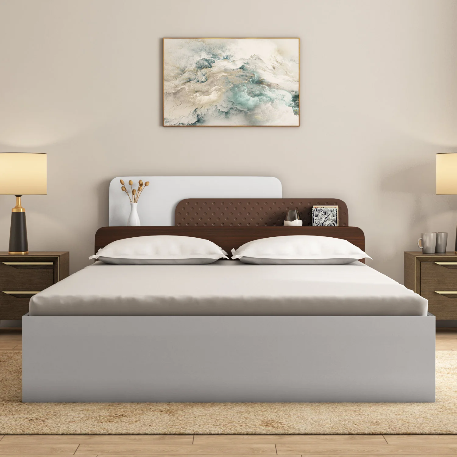 Nilkamal Bruce King Bed with Box Storage (Walnut & Cappuccino) - Image 3